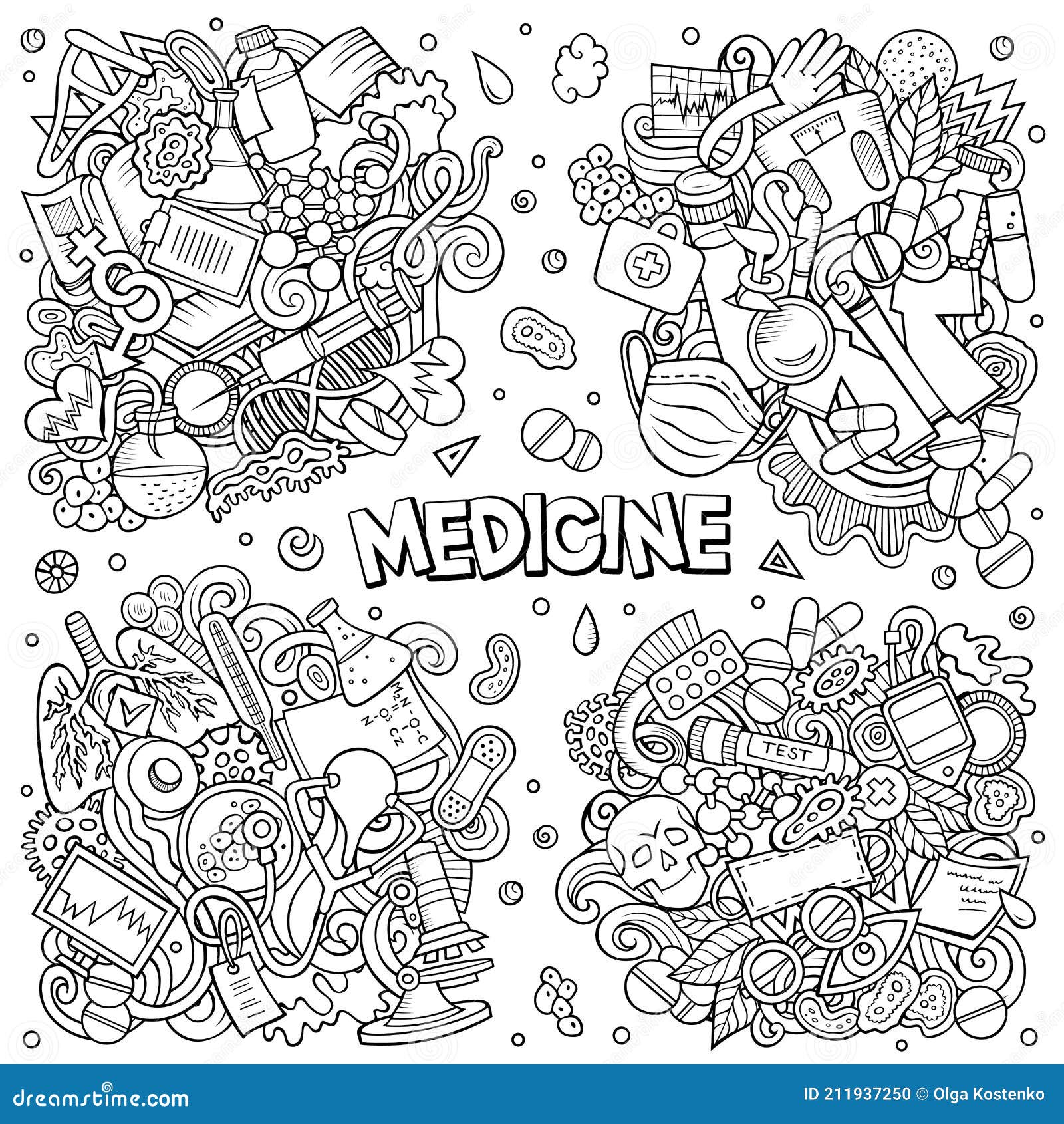 Conjunto de ícones de medicamentos, estilo de desenho animado