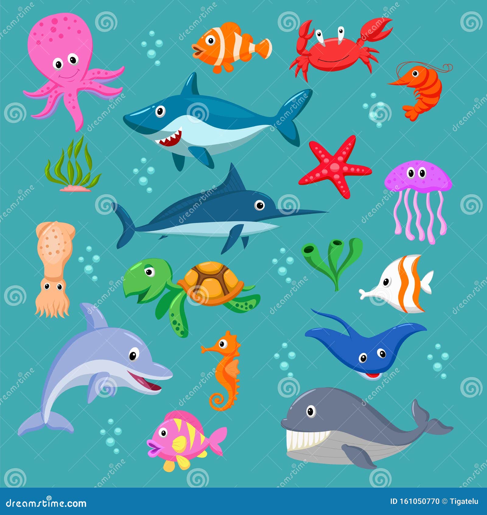 Conjunto De Dibujos Animados De Animales Marinos Ilustración del Vector -  Ilustración de acuario, payaso: 161050770