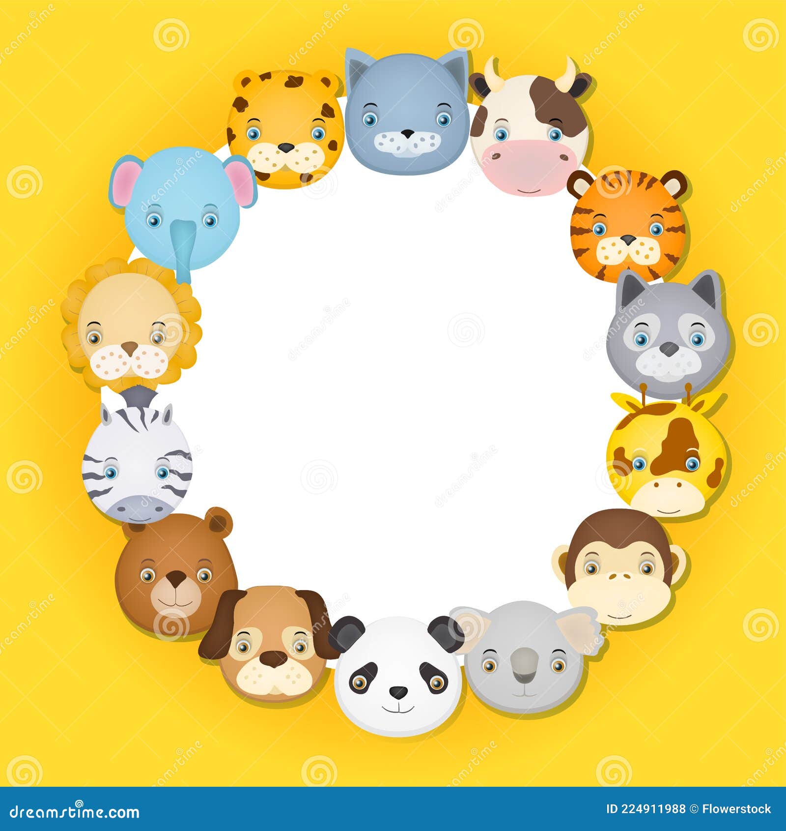 Conjunto De Dibujos Animados Animales Rostros Diseño De Círculo Como Fondo  Divertido Para Niños Ilustración del Vector - Ilustración de coala, gato:  224911988