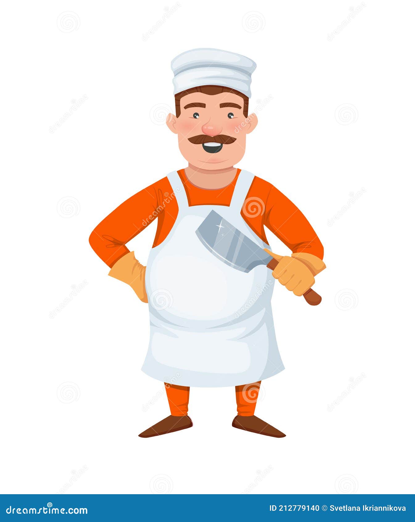 Una caricatura de hombre con un gorro de cocinero y delantal