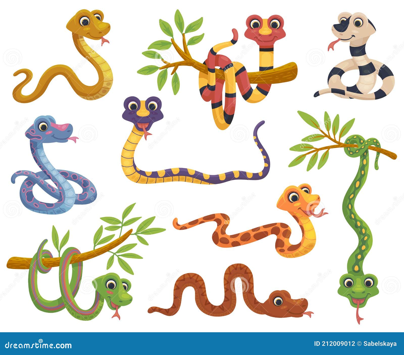 Conjunto De Dibujos Animados Color Serpiente Divertida Reptil En Varias  Poses Un Vector Ilustraciones Ilustración del Vector - Ilustración de  lindo, icono: 212009012