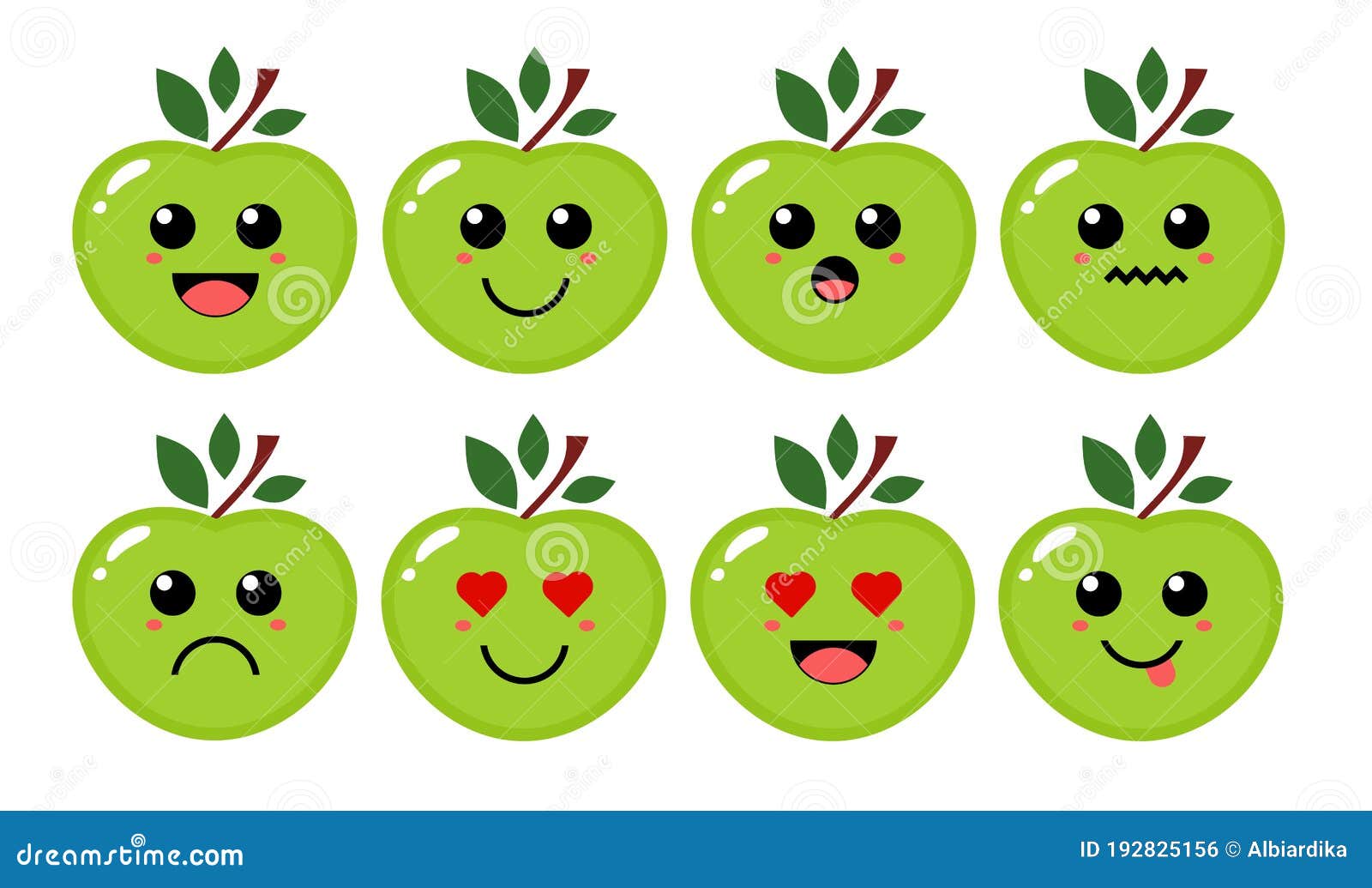 Conjunto De Dibujos Animados Coloridos Manzana Verde Con Diferentes  Emociones Ilustración del Vector - Ilustración de manzana, maduro: 192825156