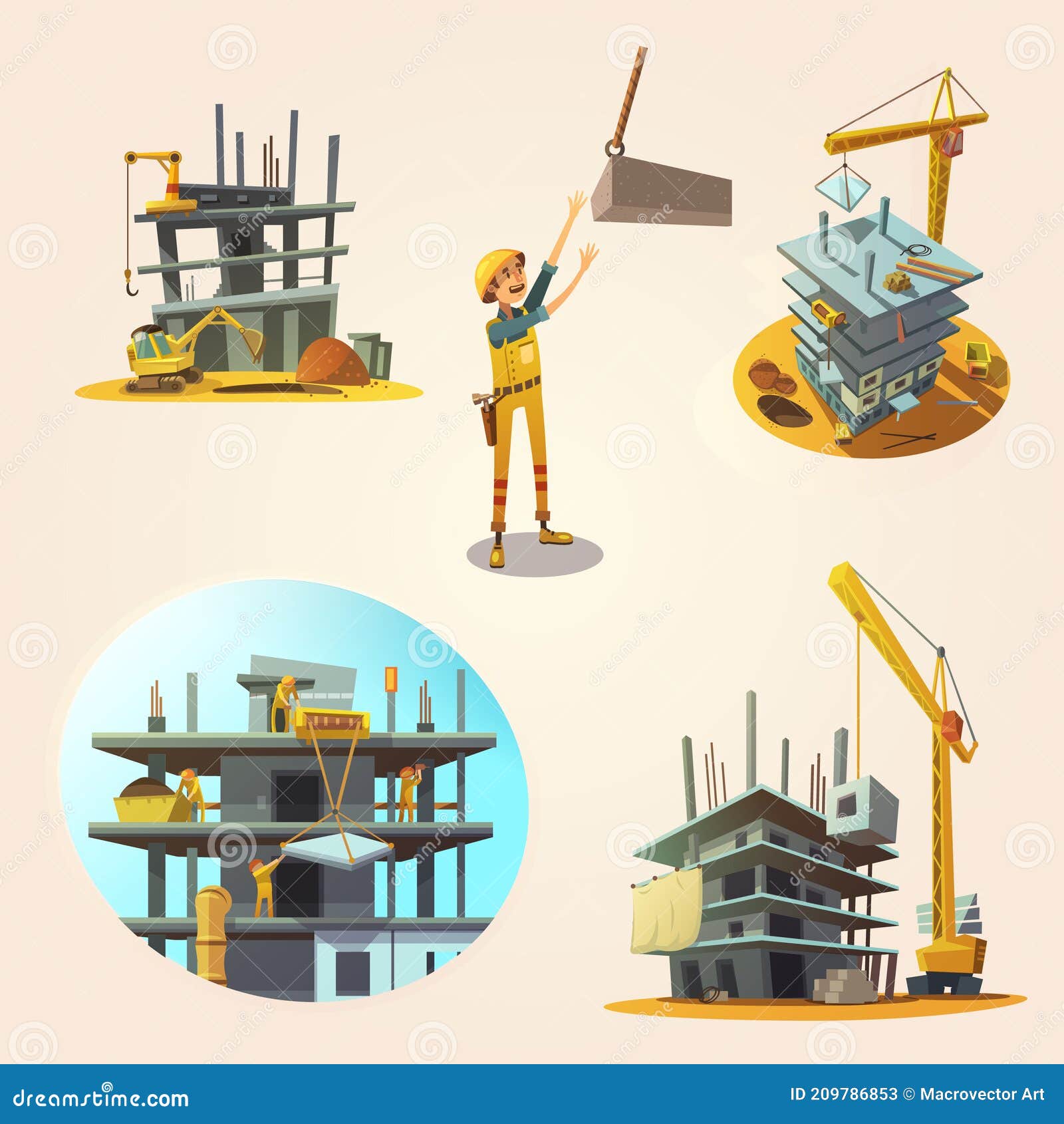 Conjunto De Dibujos Animados De Construcción Ilustración del Vector -  Ilustración de iconos, viejo: 209786853