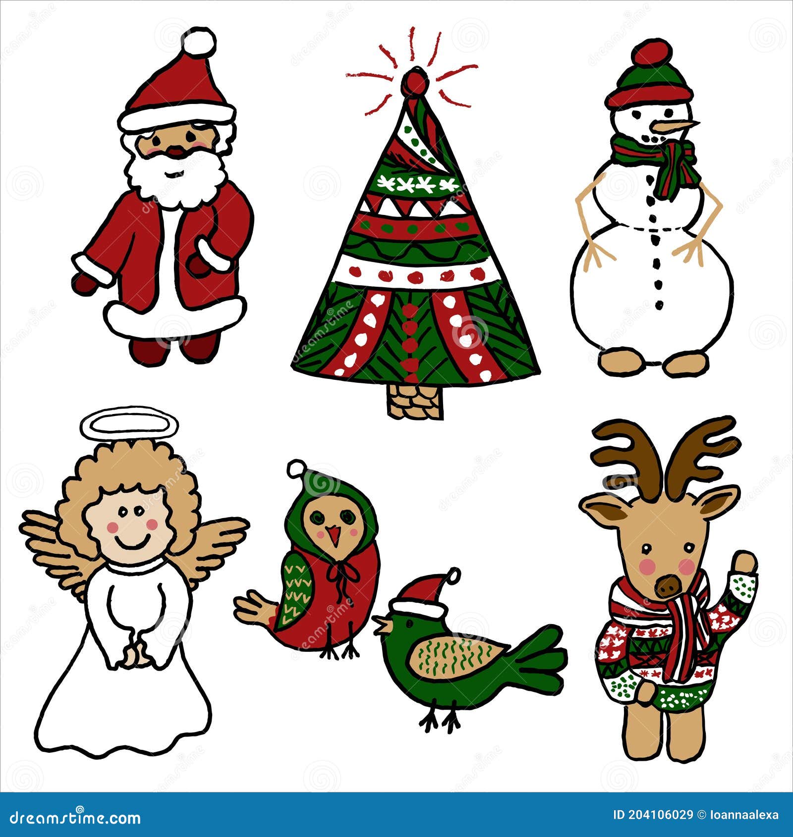 Conjunto De Dibujos Animados Divertido Año Nuevo Y Personajes De Navidad  Aislados En Fondo Blanco. Imágenes De Santa Claus En Clip Ilustración del  Vector - Ilustración de historieta, aislado: 204106029