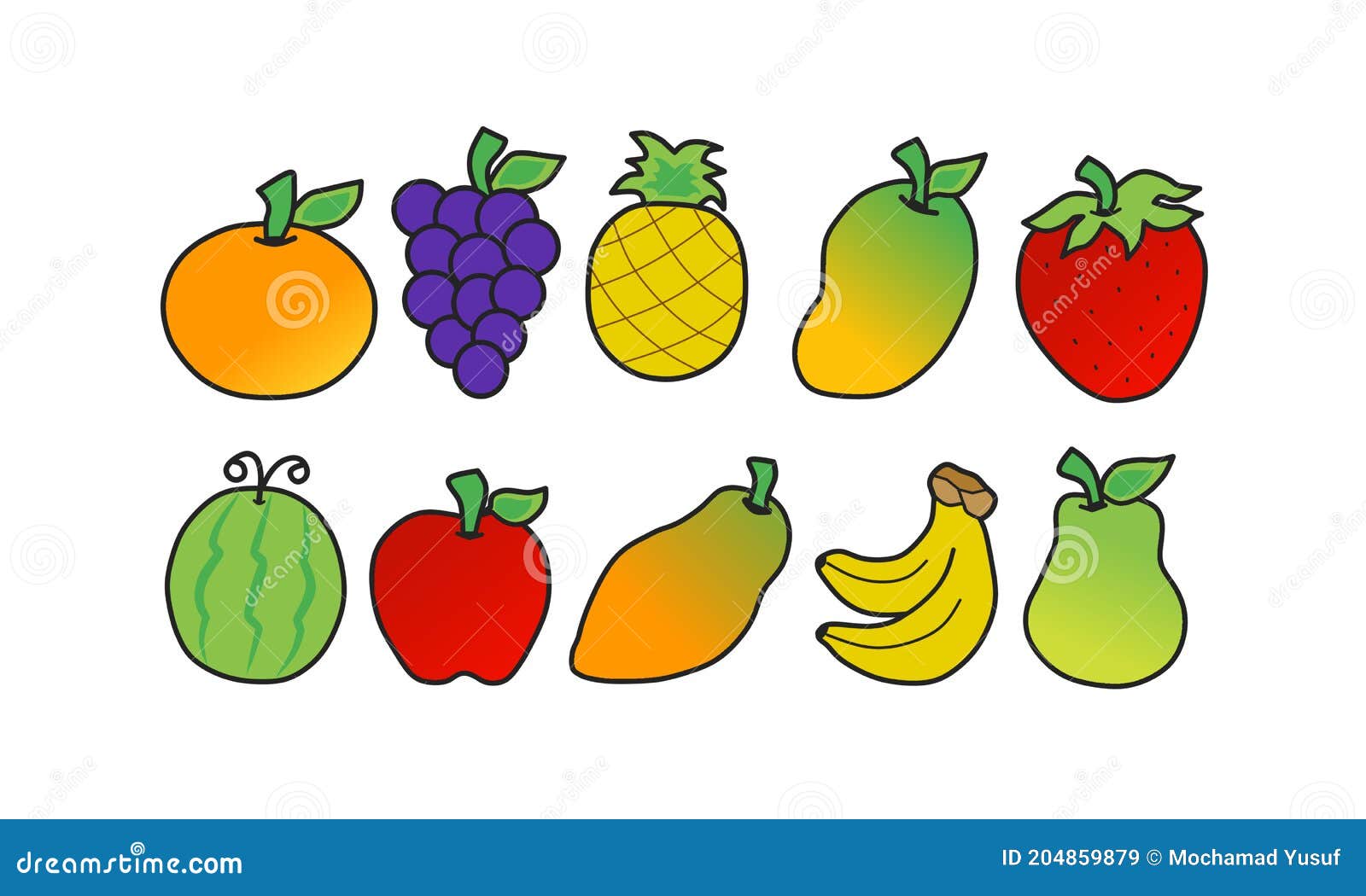 Conjunto De Dibujos Animados De Frutas Frescas. Vector Ilustración del  Vector - Ilustración de etiqueta, anaranjado: 204859879