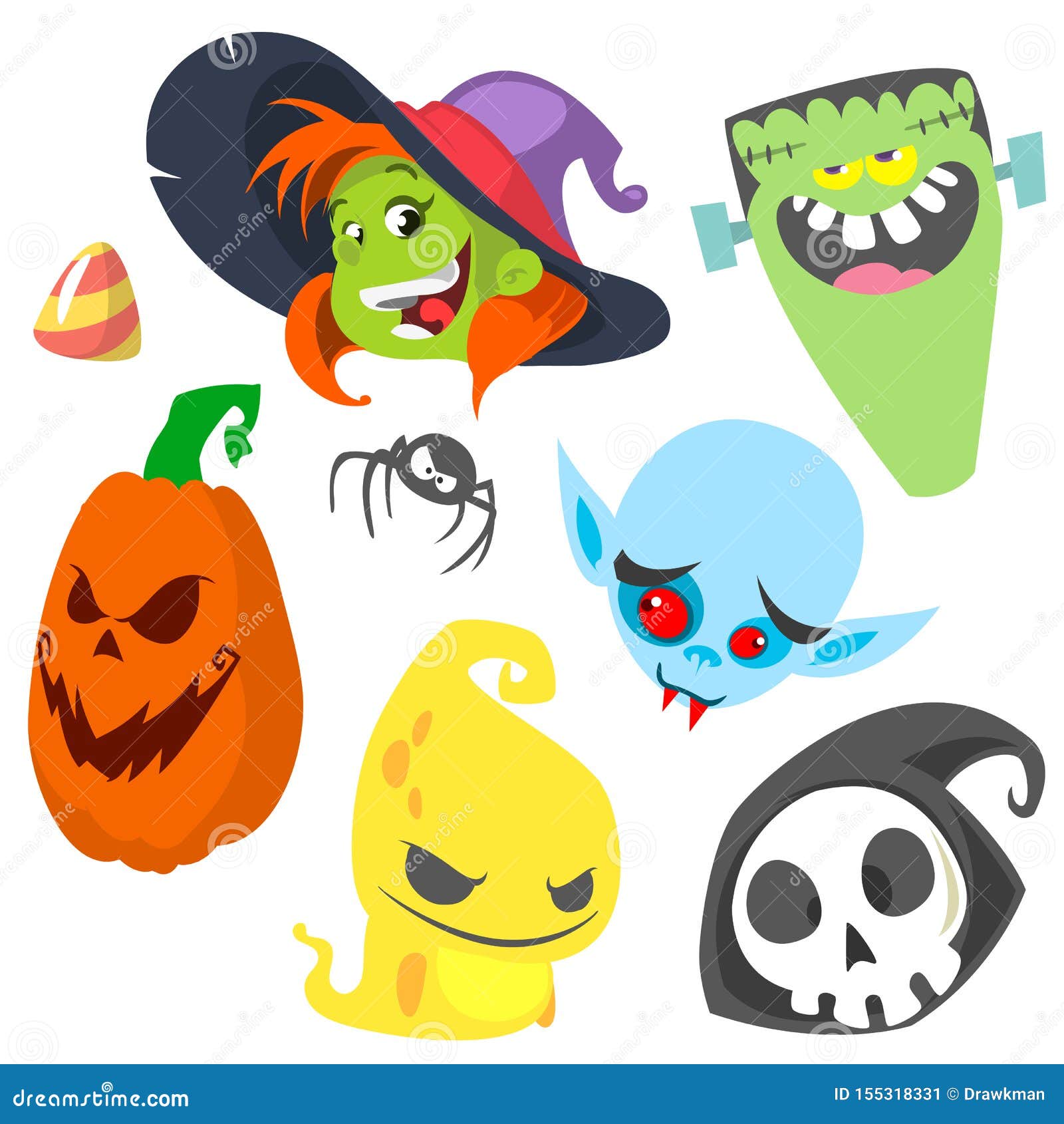 Conjunto De Dibujos Animados De Halloween SymbVector Ilustración  Ilustración del Vector - Ilustración de severo, partido: 155318331