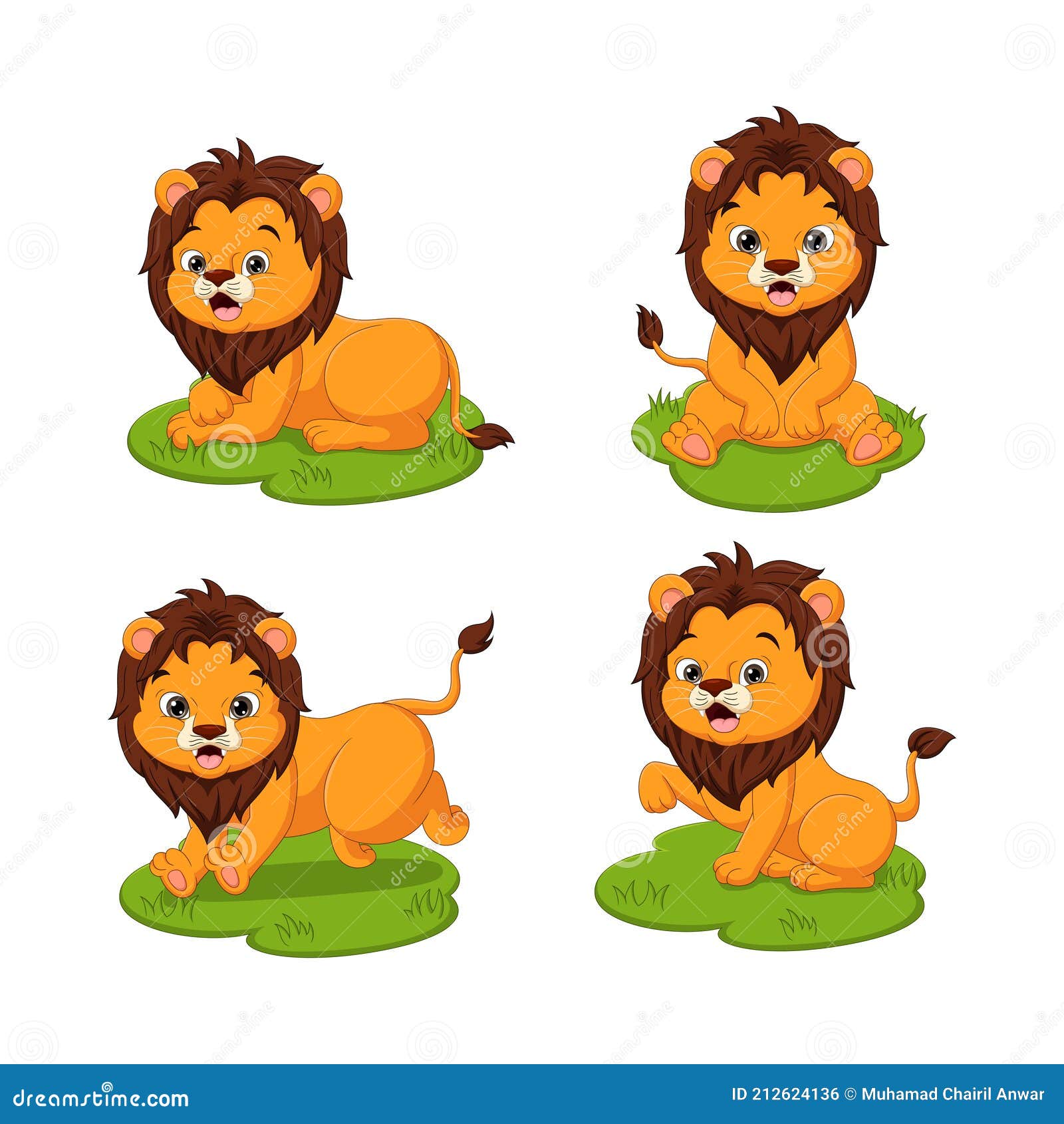Conjunto De Dibujos Animados Lindos Leones Bebé En La Hierba Ilustración  del Vector - Ilustración de gato, lindo: 212624136