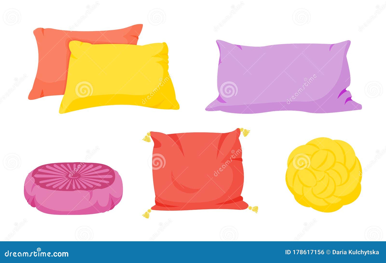 Conjunto De Dibujos Animados Planos Cuadrados De Almohada De Color Vector Ilustración Del Vector 6731