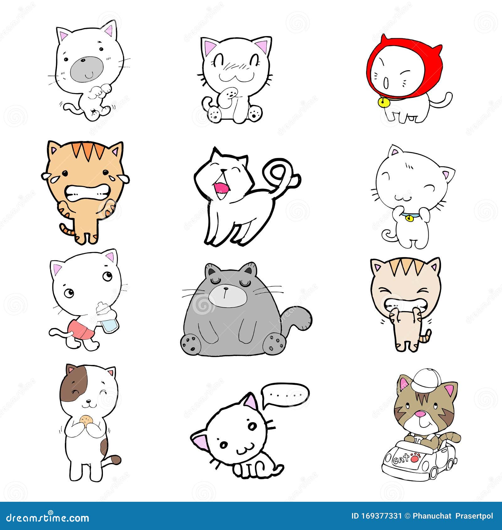 Conjunto De Dibujos Animados Tiernos Gatos Gatos Garabatos Con Diferentes  Emociones Gato a Mano Gato Aislado Para El Diseño Ilust Ilustración del  Vector - Ilustración de felino, amor: 169377331