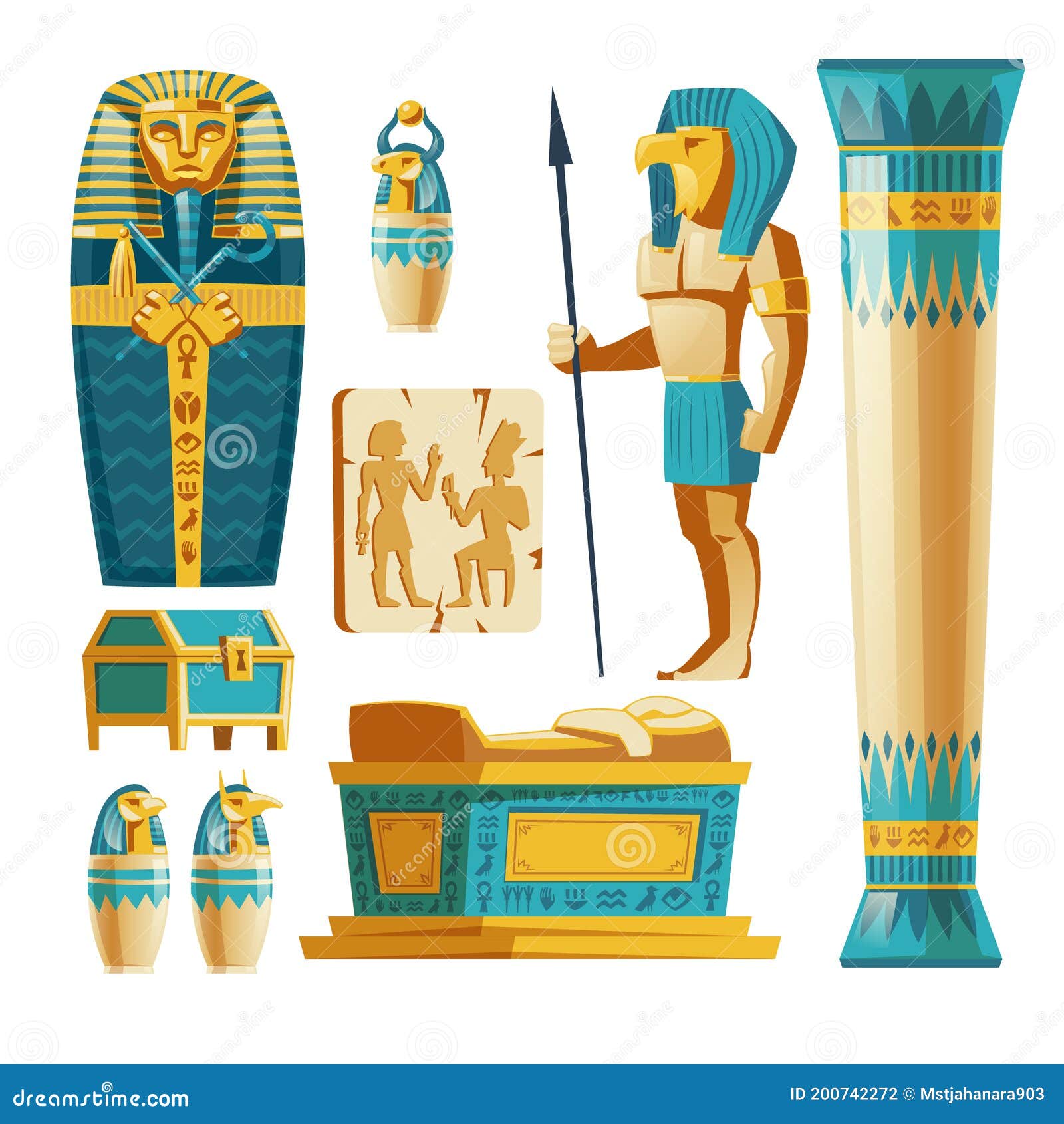 Conjunto De Dibujos Animados Vectoriales De Objetos Antiguos De Egipto  Ilustración del Vector - Ilustración de aislado, plano: 200742272
