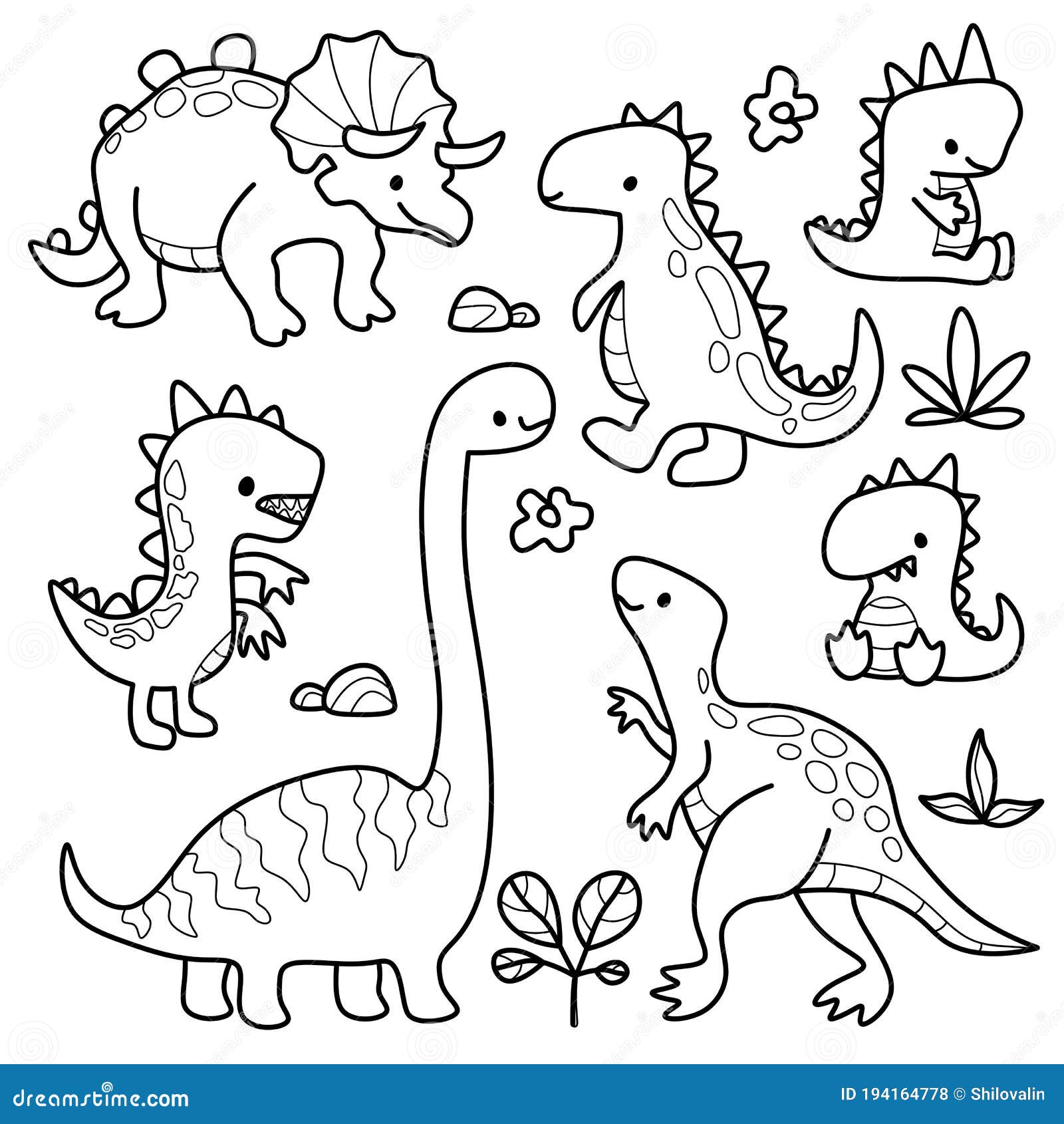 Conjunto De Dibujos Para Niños Estilo Minimalista Dinosaurios Doodle  Colorear Página Stock de ilustración - Ilustración de salvaje, continuar:  194164778