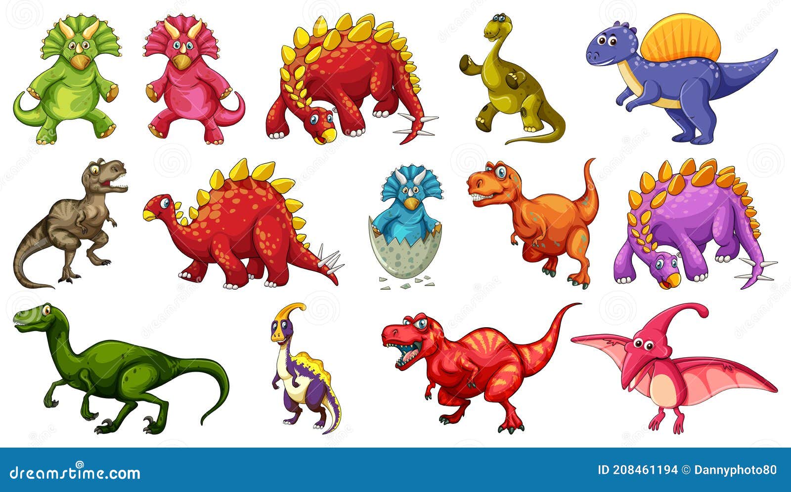 Conjunto De Diferentes Personajes De Dibujos Animados De Dinosaurios  Aislados En Fondo Blanco Ilustración del Vector - Ilustración de colorido,  criatura: 208461194