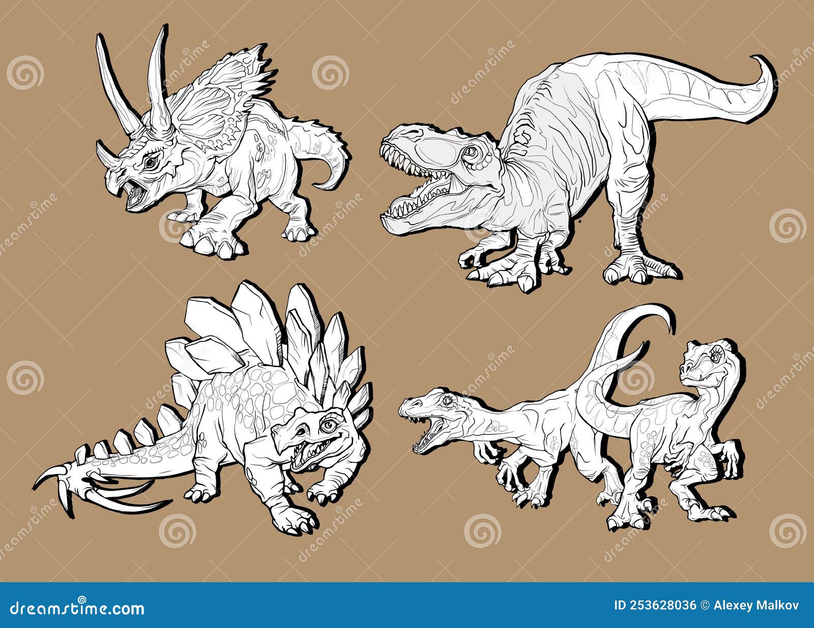 Conjunto de 6 Desenhos Animados Coloridos Dinossauros Árvore Grama