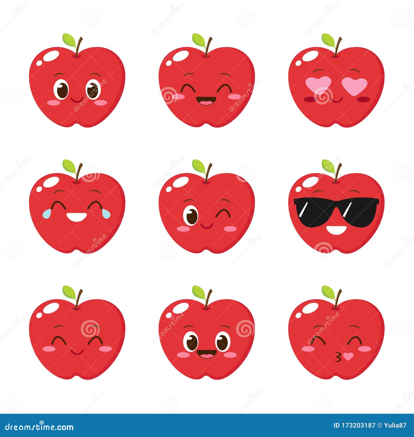 Conjunto De Emoticonos De Manzana Roja Ilustración del Vector - Ilustración  de conjunto, alegre: 173203187