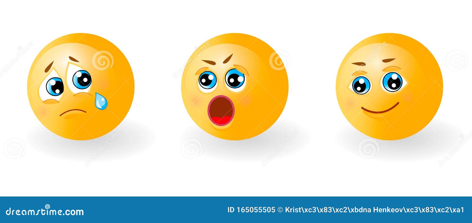 Conjunto de ícones de emoji rostos símbolos de humor emoticon fofos  sorrindo feliz, alegre, triste e com raiva