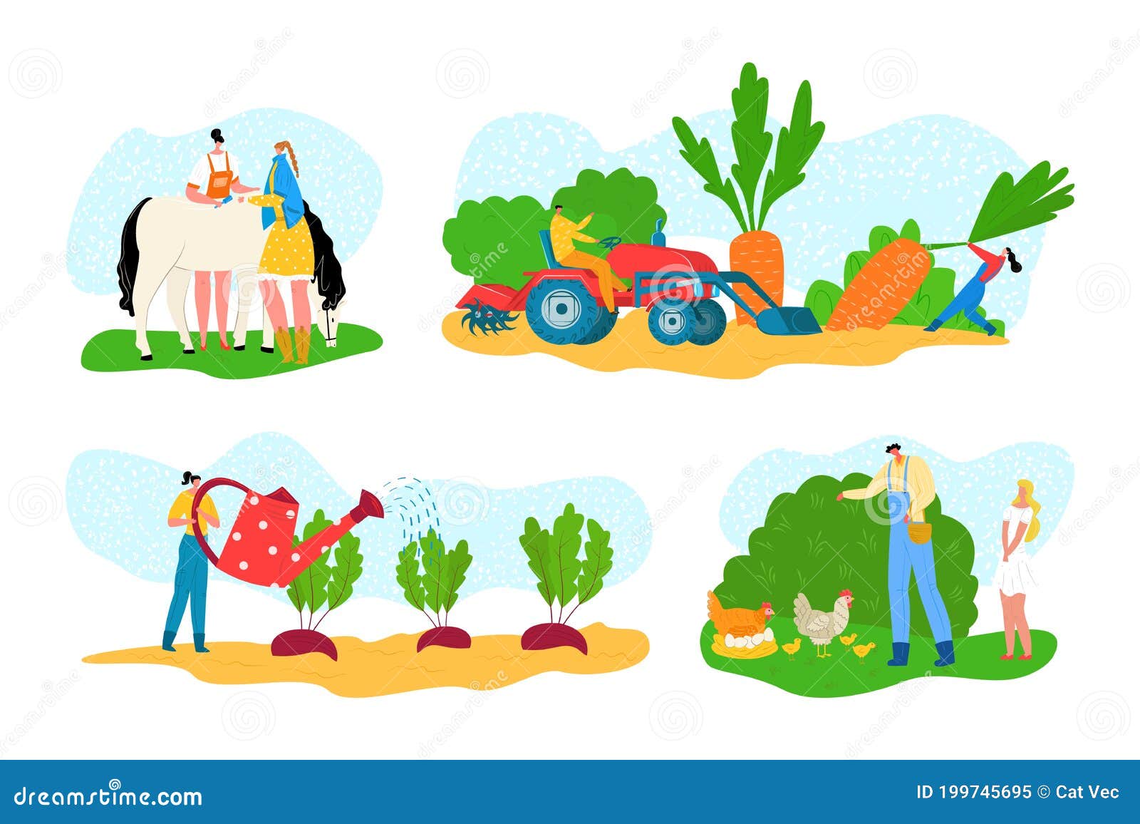 Trator E Agricultor De Cena De Desenho Animado Na Exploração Ilustração  Stock - Ilustração de fazendeiro, cultivo: 257315905