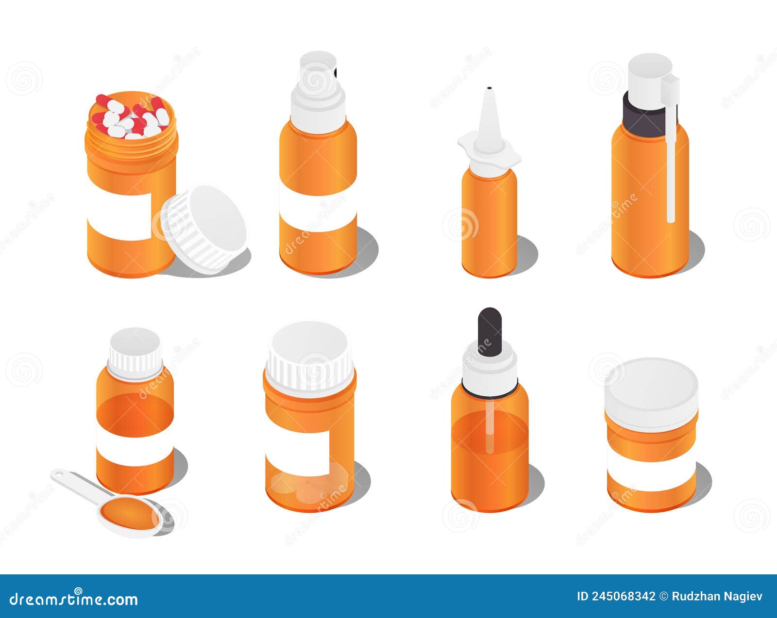 Medicamentos, comprimidos e cápsulas definem ícones isolados dos desenhos  animados. vários remédios, frascos de vidro