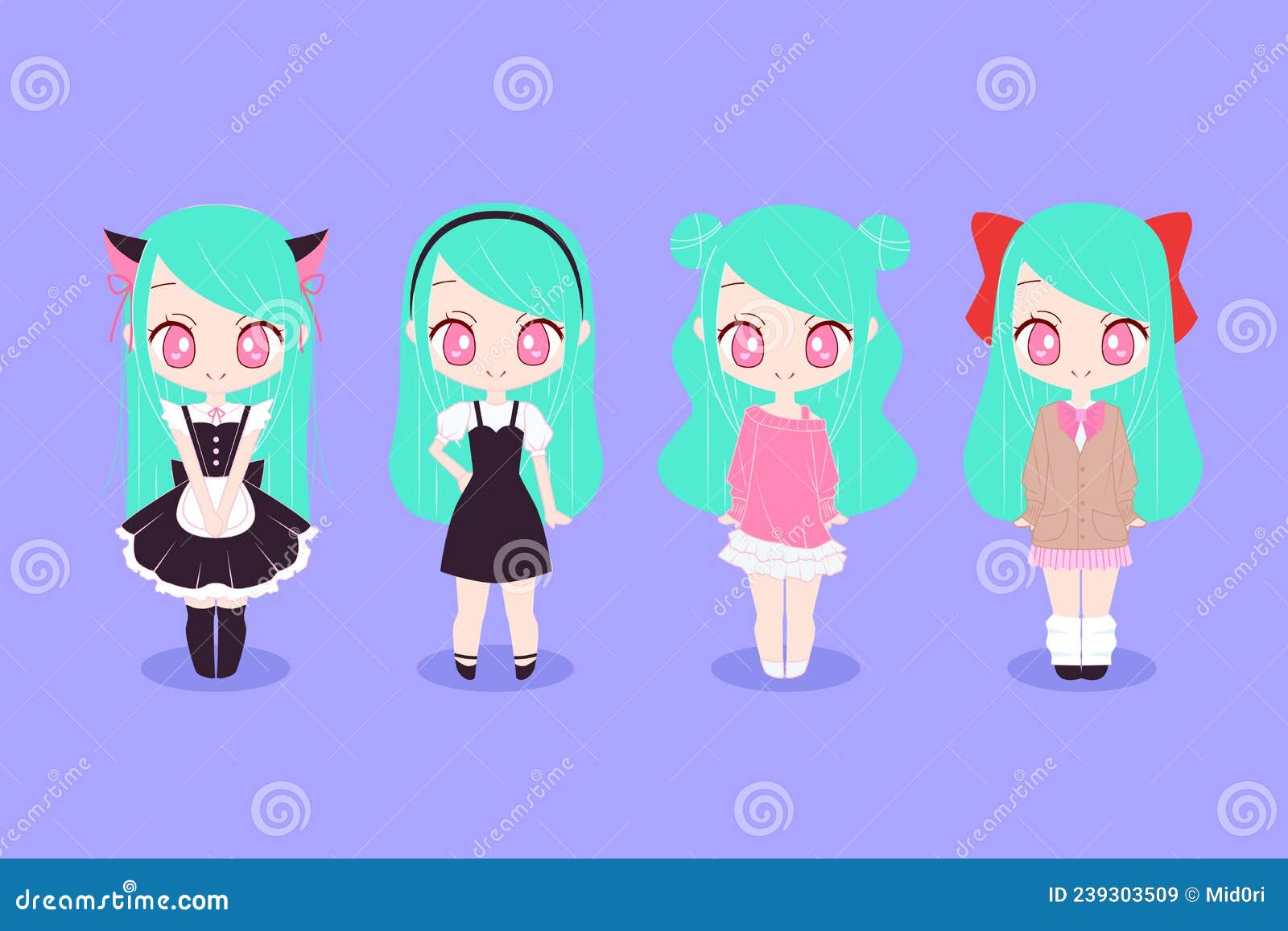 Baixar Vetor De Conjunto De Personagens Fofos De Anime Chibi Girls