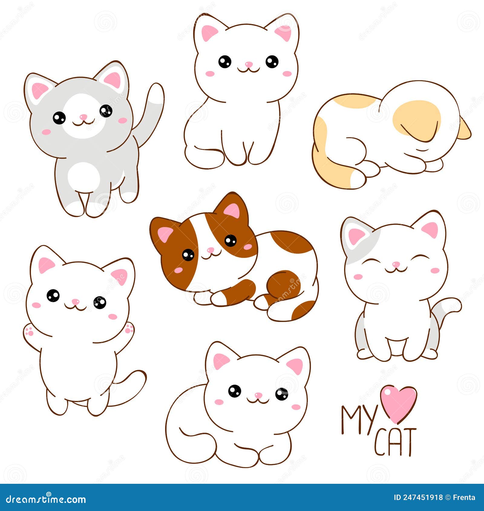 Ilustração de design de adesivo de gato kawaii adorável e fofo