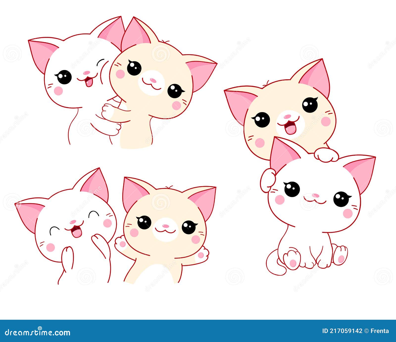 Conjunto de gatos kawaii ilustración del vector. Ilustración de acurrucarse  - 217059142