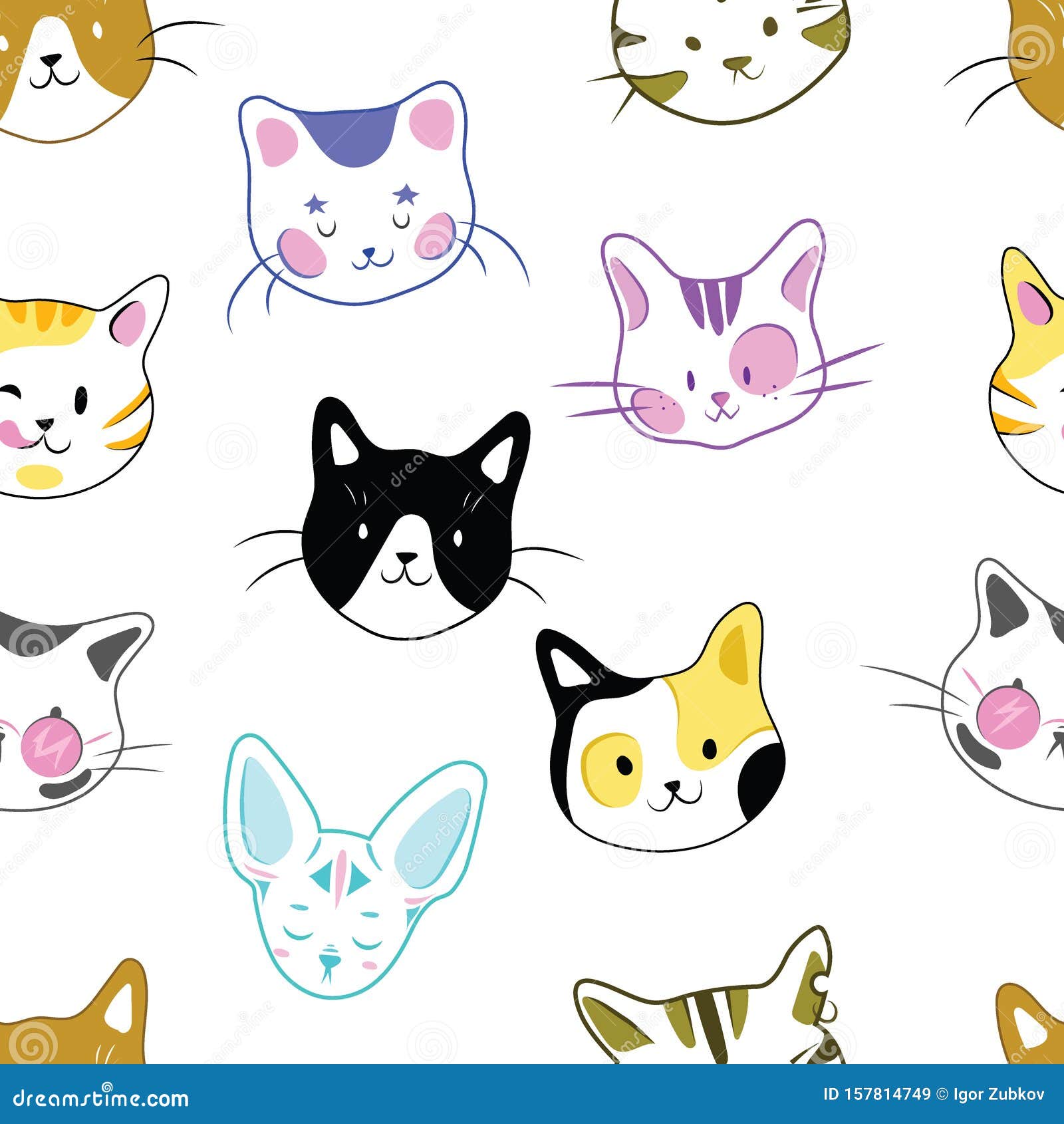 Conjunto De Gatos. Una ColecciÃ³n De Dibujos Animados De Colores  Diferentes. Mascotas LÃºdicas. Animados Gatos De Colores. Ilustra  Ilustración del Vector - Ilustración de felino, plano: 157814749