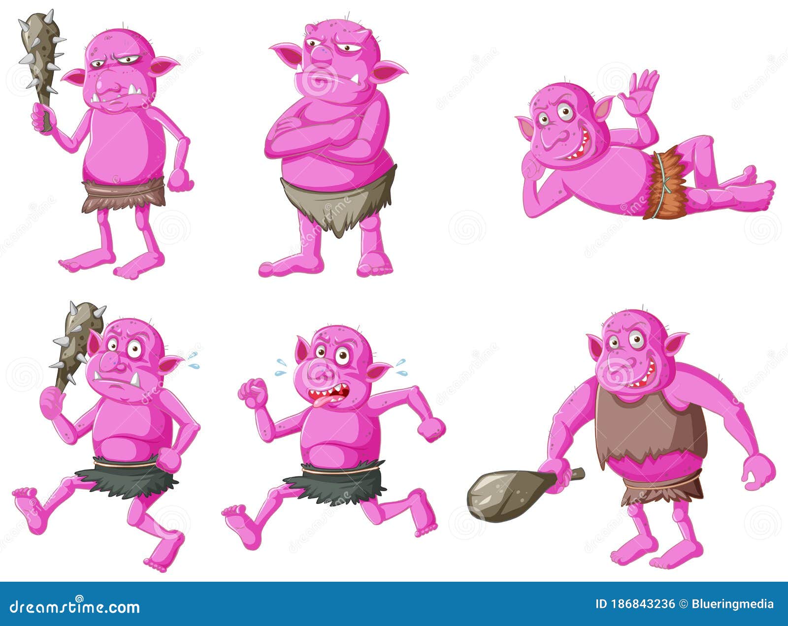 Conjunto De Goblin Rosa O Troll En Diferentes Poses En Personajes De  Dibujos Animados Aislados Ilustración del Vector - Ilustración de troll,  gente: 186843236