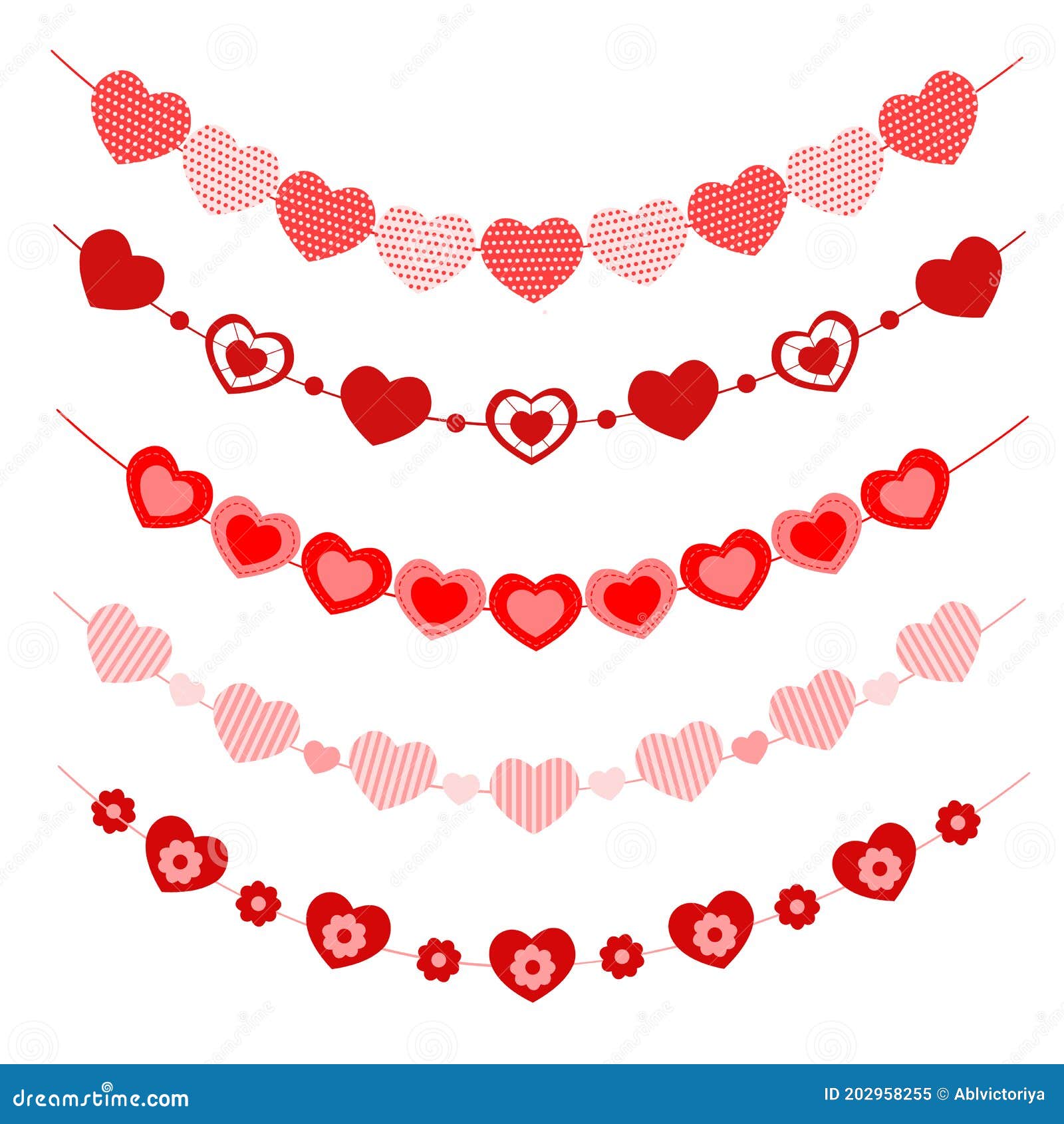 Conjunto De Guirnaldas De Corazones. Cita Romántica De Fiesta De Día De San  Valentín. Decoración Con Banderas En Forma De Corazón Ilustración del  Vector - Ilustración de plano, indicador: 202958255