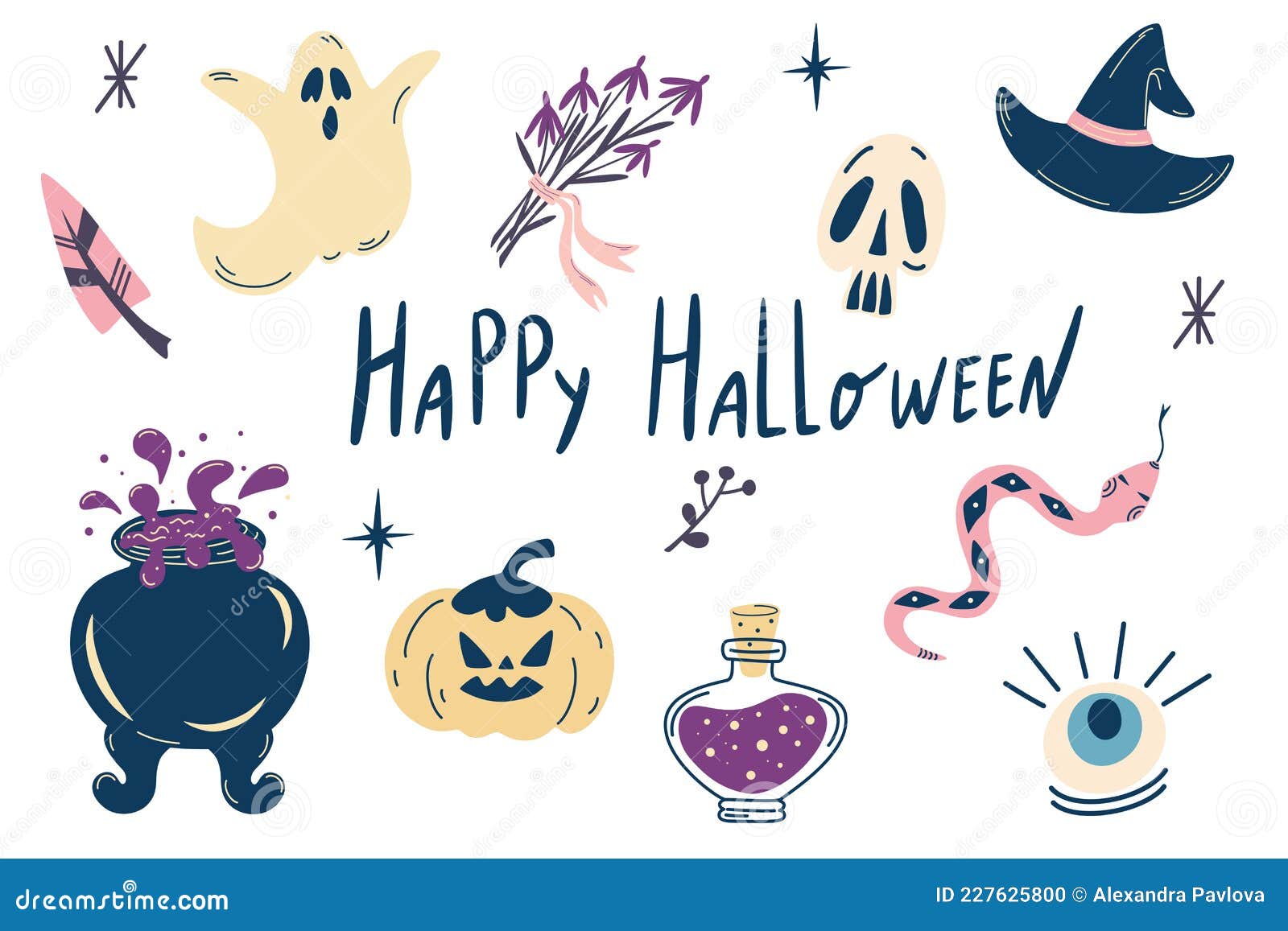 Ilustração de desenho animado de halloween com adesivos fofos