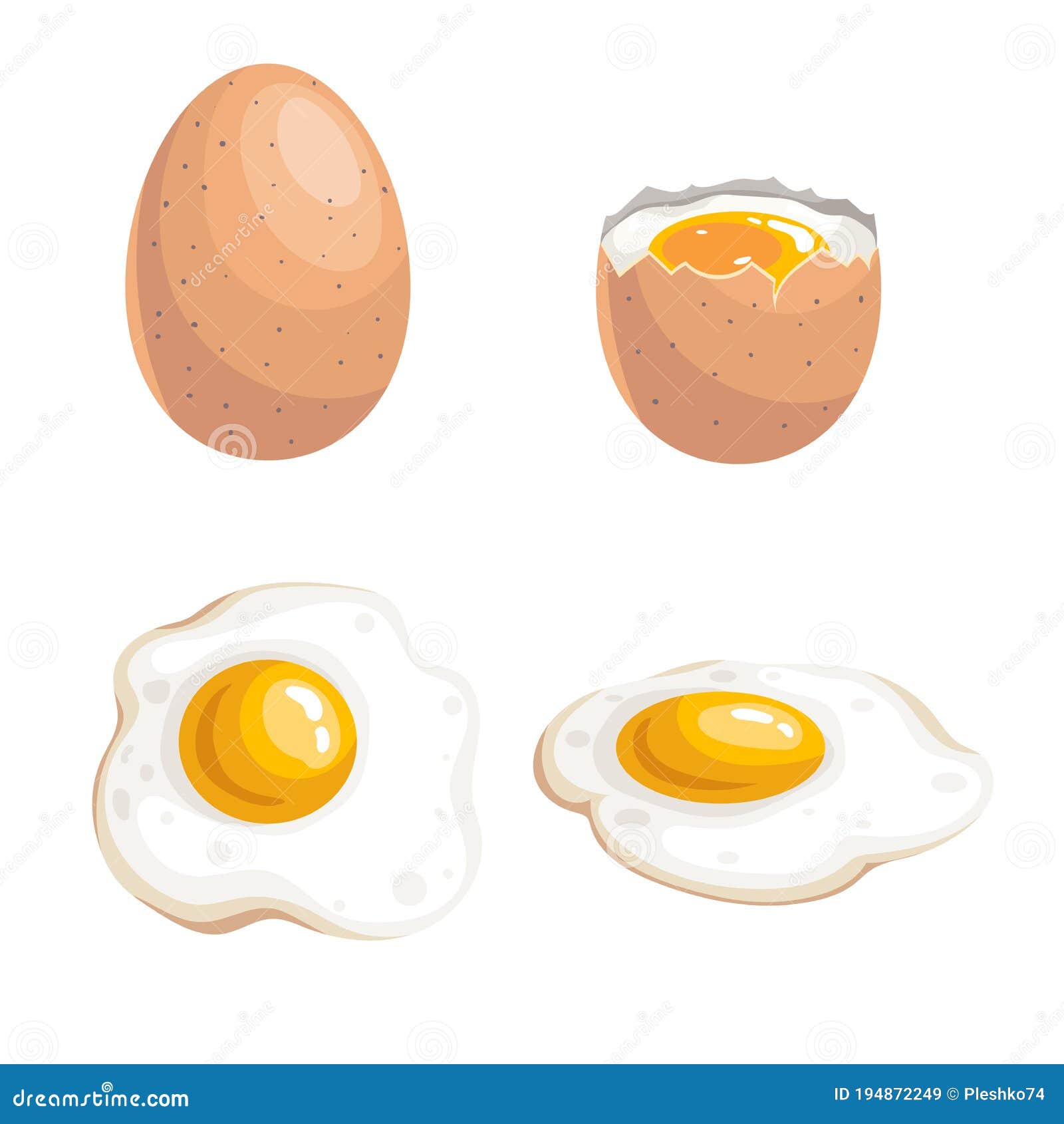 Conjunto De Huevos De Diseño Plano De Dibujos Animados. Huevo Hervido  Entero Y Huevos Fritos. Productos Frescos De Granja. Símbolo Ilustración  del Vector - Ilustración de comer, objeto: 194872249