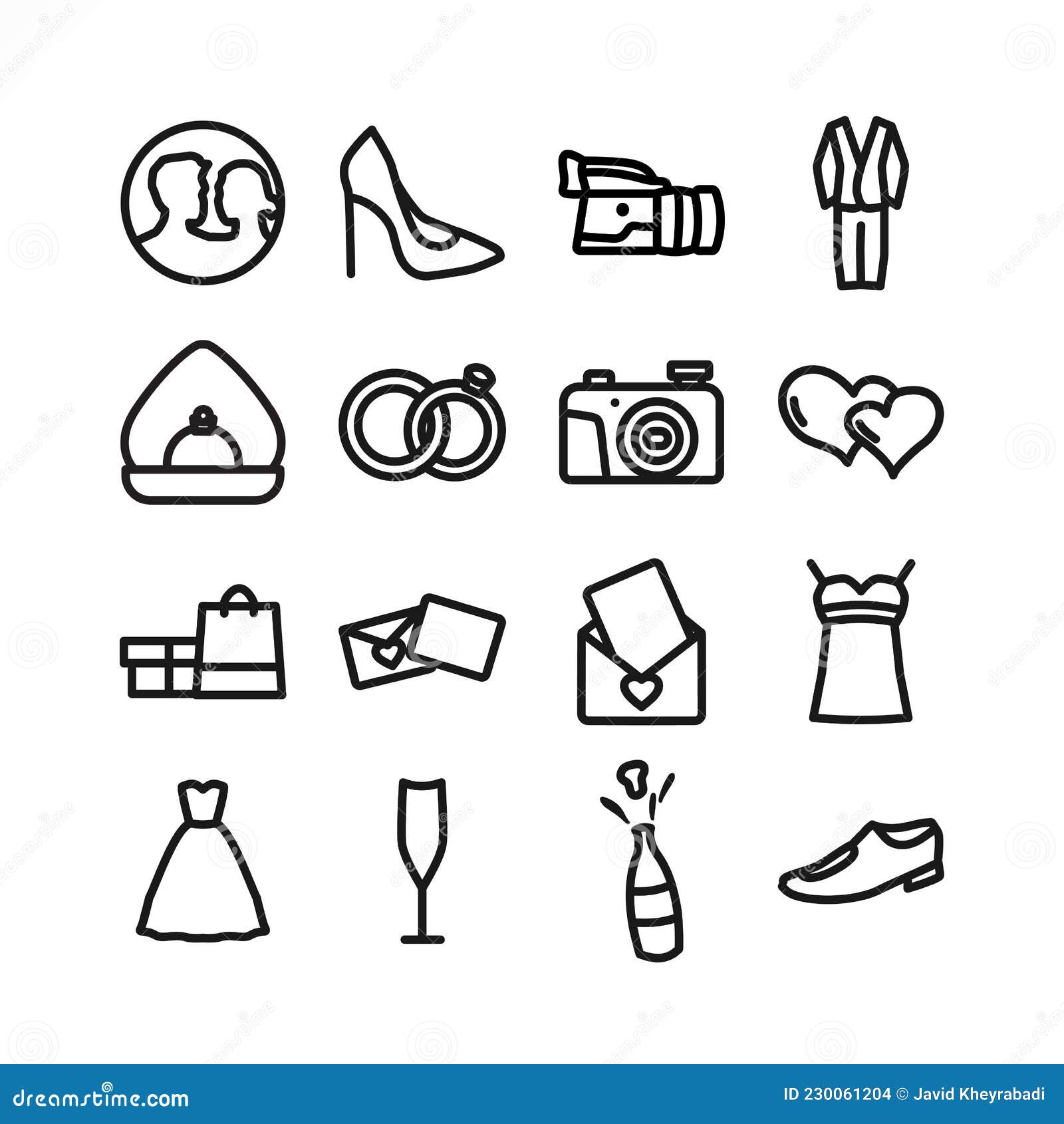 Conjunto De Iconos De Boda Con Icono De Línea De Vector De Amor Ilustración  del Vector - Ilustración de vector, cristal: 230061204, image size:1600x1690