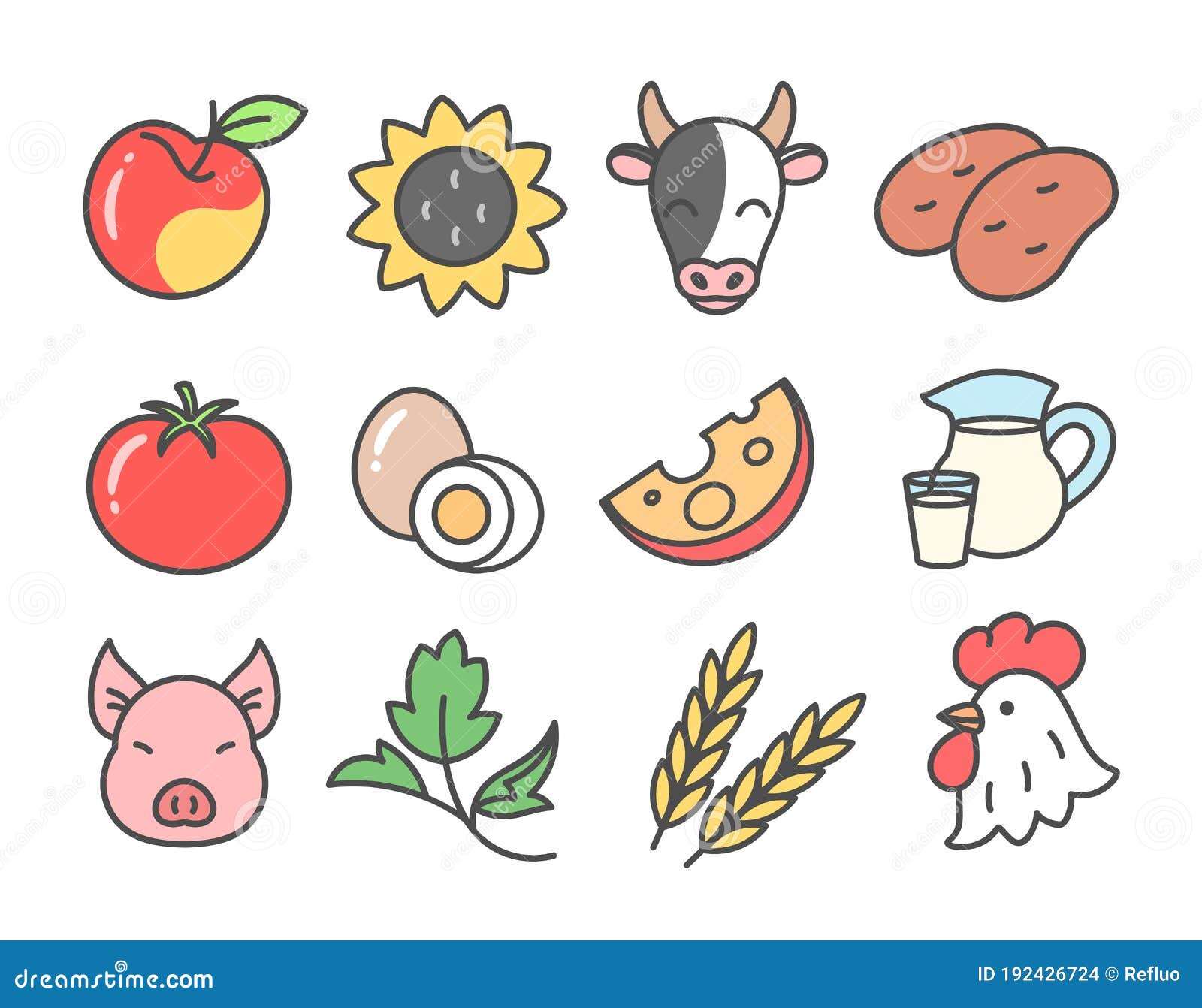 Conjunto De Iconos De Dibujos Animados Para Alimentos Agrícolas Ilustración  del Vector - Ilustración de huevo, historieta: 192426724