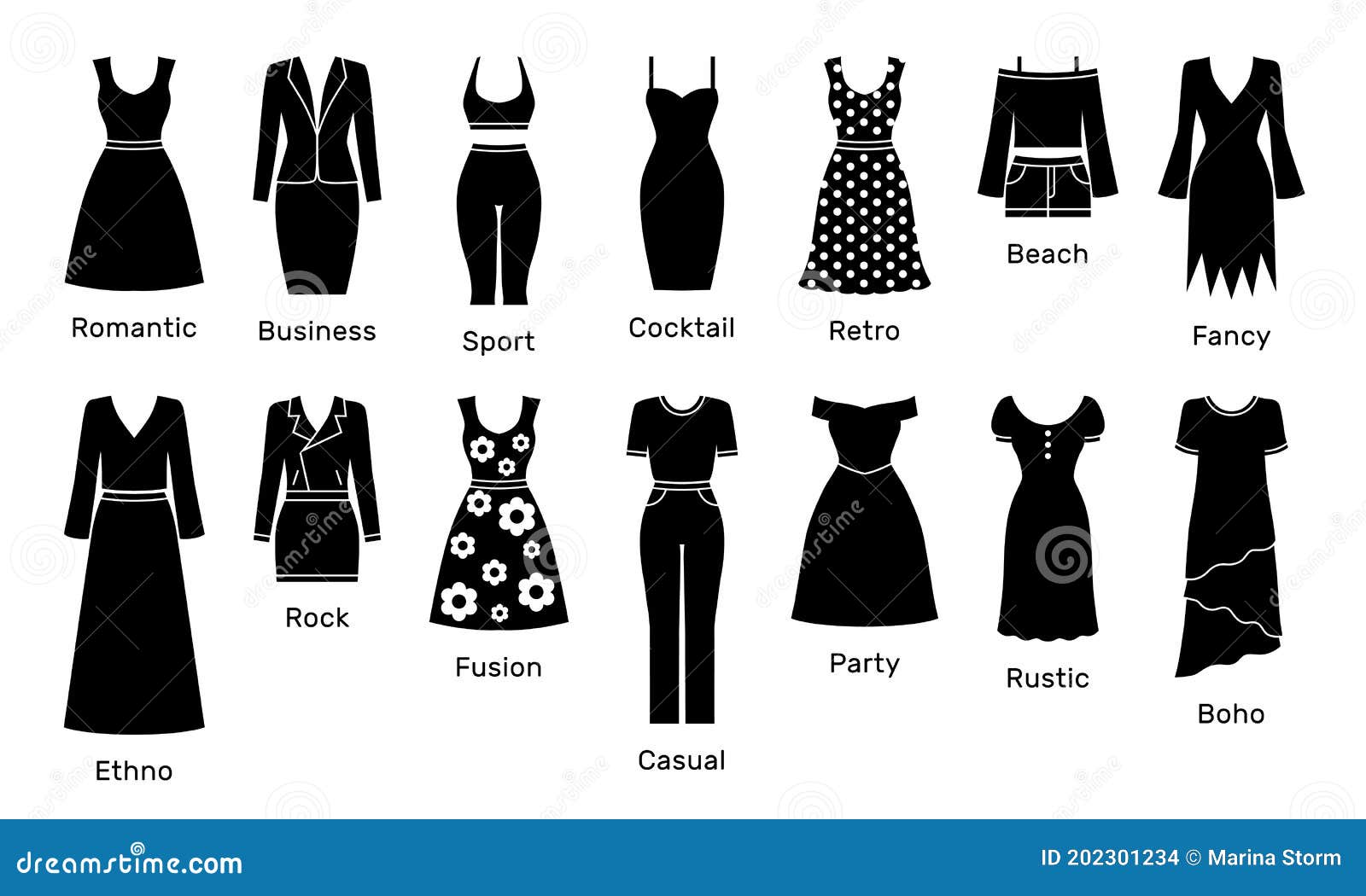 Conjunto De Iconos De Estilos De Ropa Para Mujeres Ilustración del Vector - Ilustración de blanco, alineada: 202301234 Conjunto De Iconos De Estilos De Ropa Para Mujeres Ilustración del Vector - Ilustración de blanco, alineada: 202301234