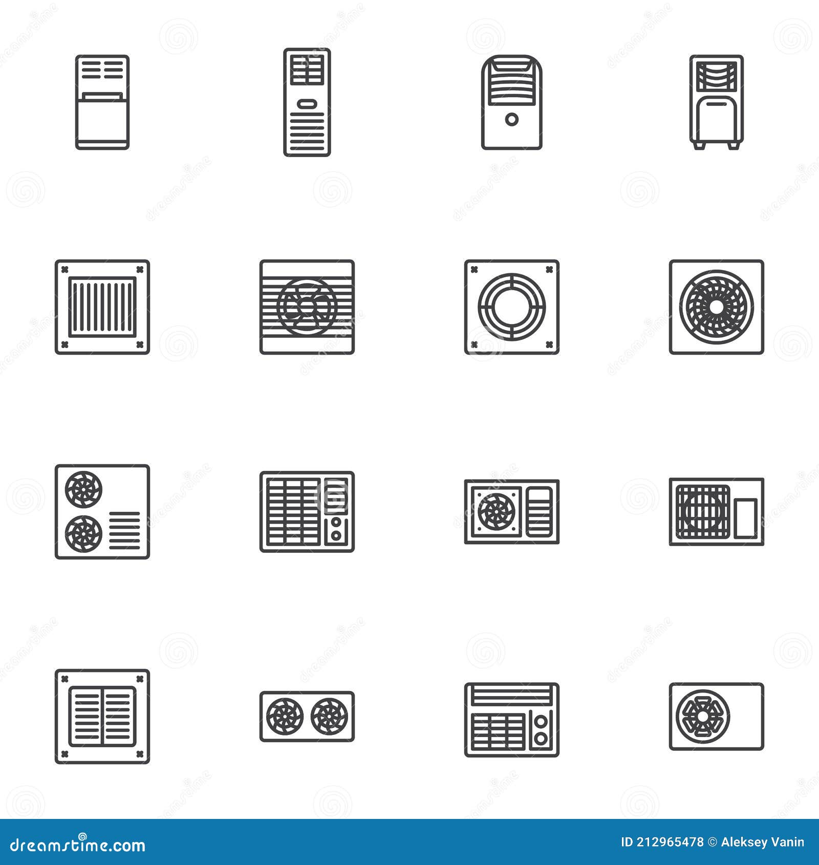 Conjunto De Iconos De Línea Del Sistema Del Aire Acondicionado