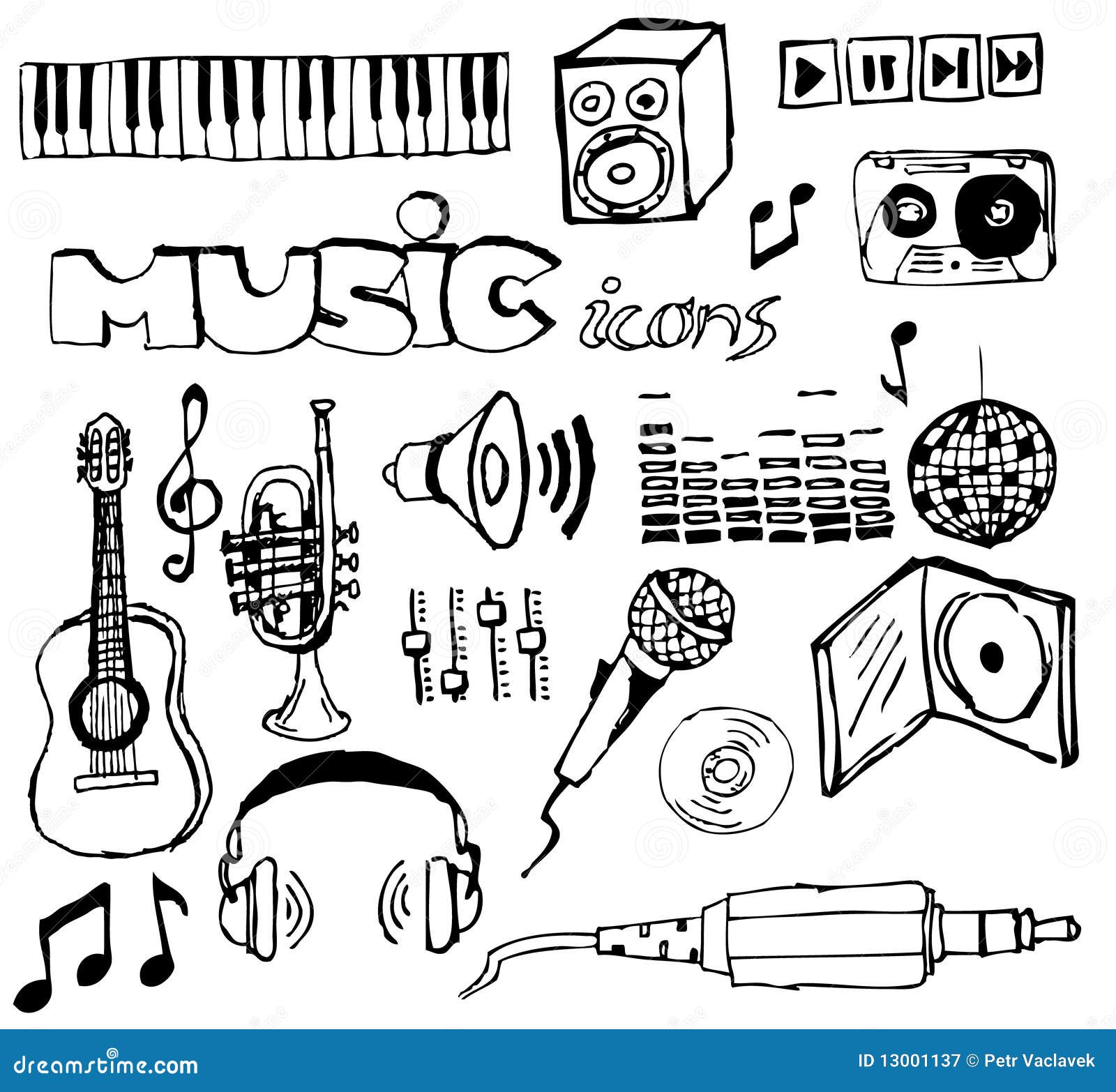 Conjunto de iconos a mano de la música. Conjunto de los iconos a mano de la música (vector)