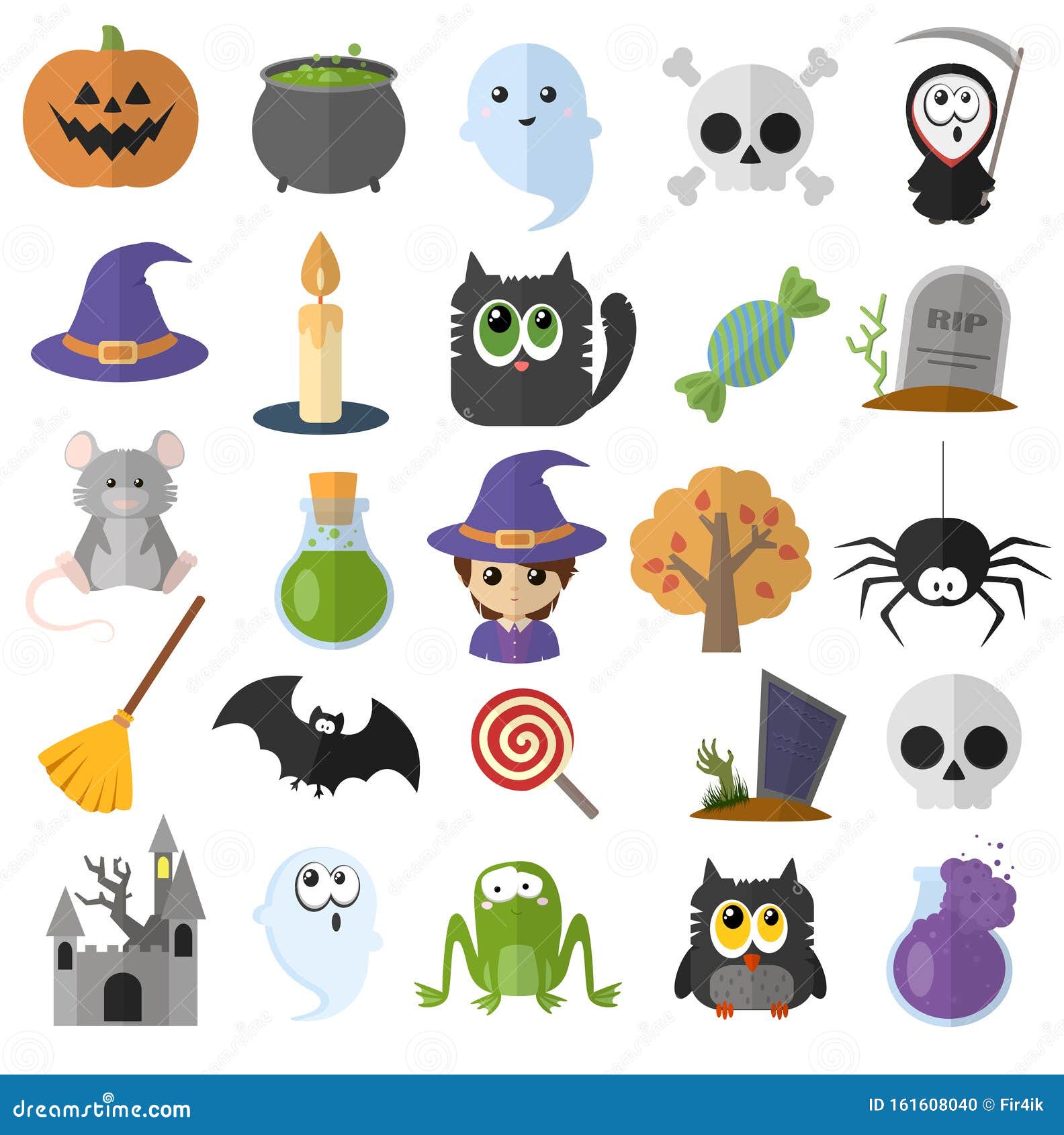 Conjunto De Iconos Vectoriales De Dibujos Animados Para Halloween  Ilustración del Vector - Ilustración de palo, cementerio: 161608040