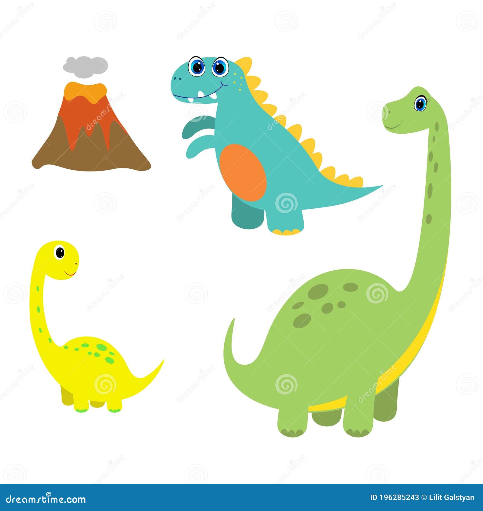 Conjunto de vetores de dinossauros coloridos dos desenhos animados