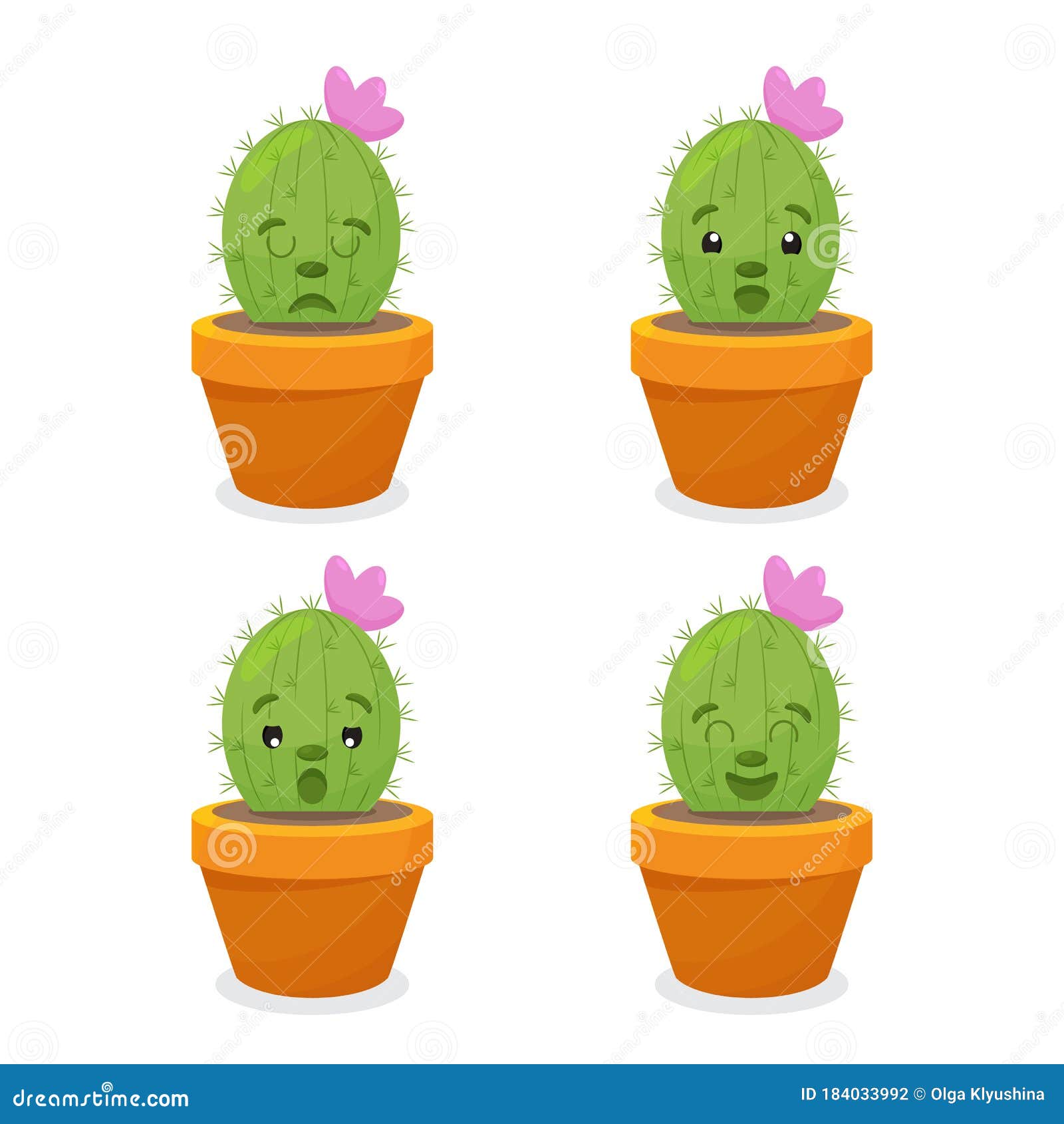 Conjunto de cactos em estilo simples de desenho animado isolado no