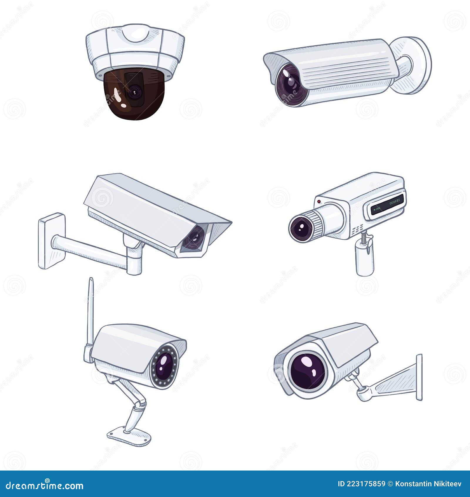 Conjunto De Ilustraciones Cctv. Cámaras De Seguridad. Equipo De Vigilancia  De Vídeo Ilustración del Vector - Ilustración de vigilancia, internet:  223175859