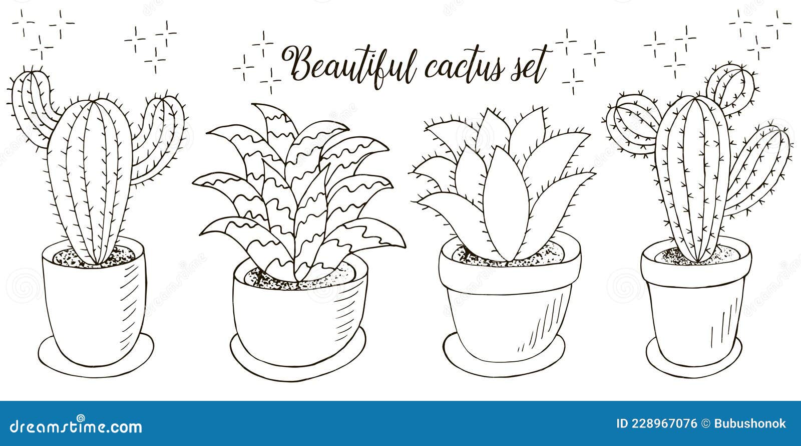 Conjunto de cactos de desenho animado conjunto bonito de cactos coloridos  de aloe com flores