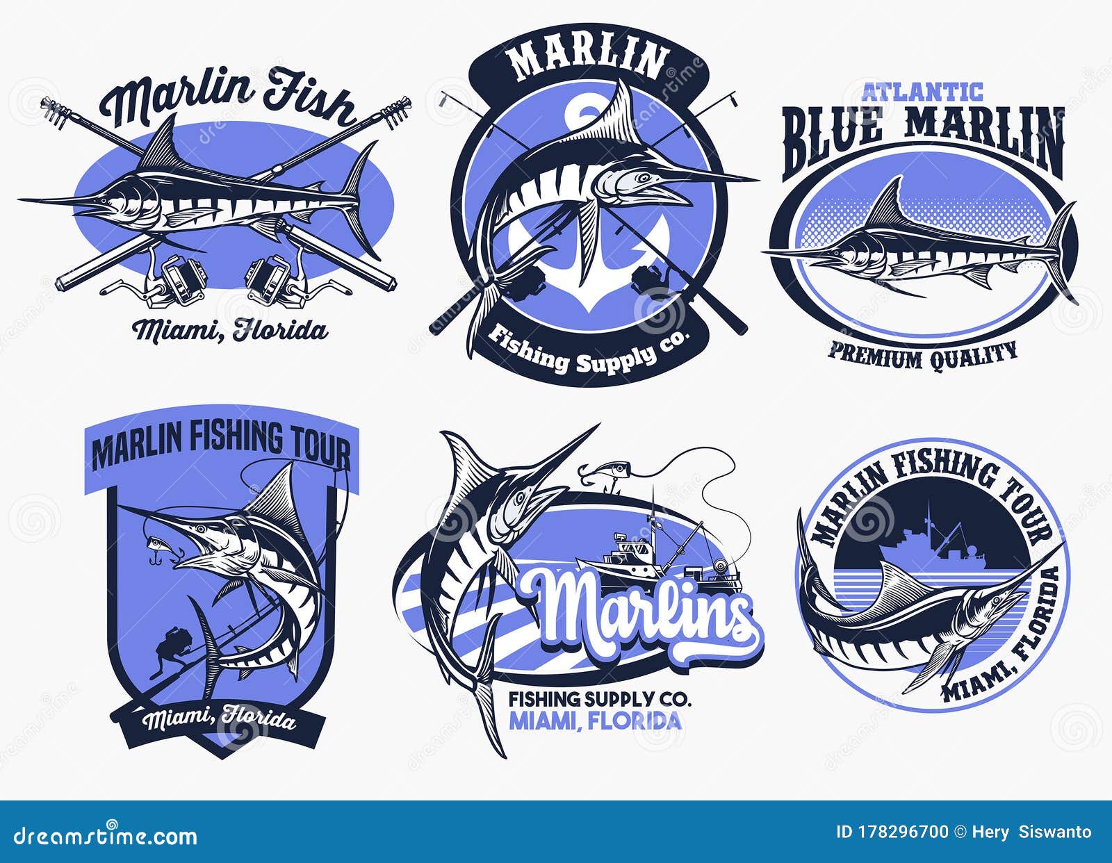 Conjunto De Insignias De Pesca De Marlin Foto de archivo - Imagen