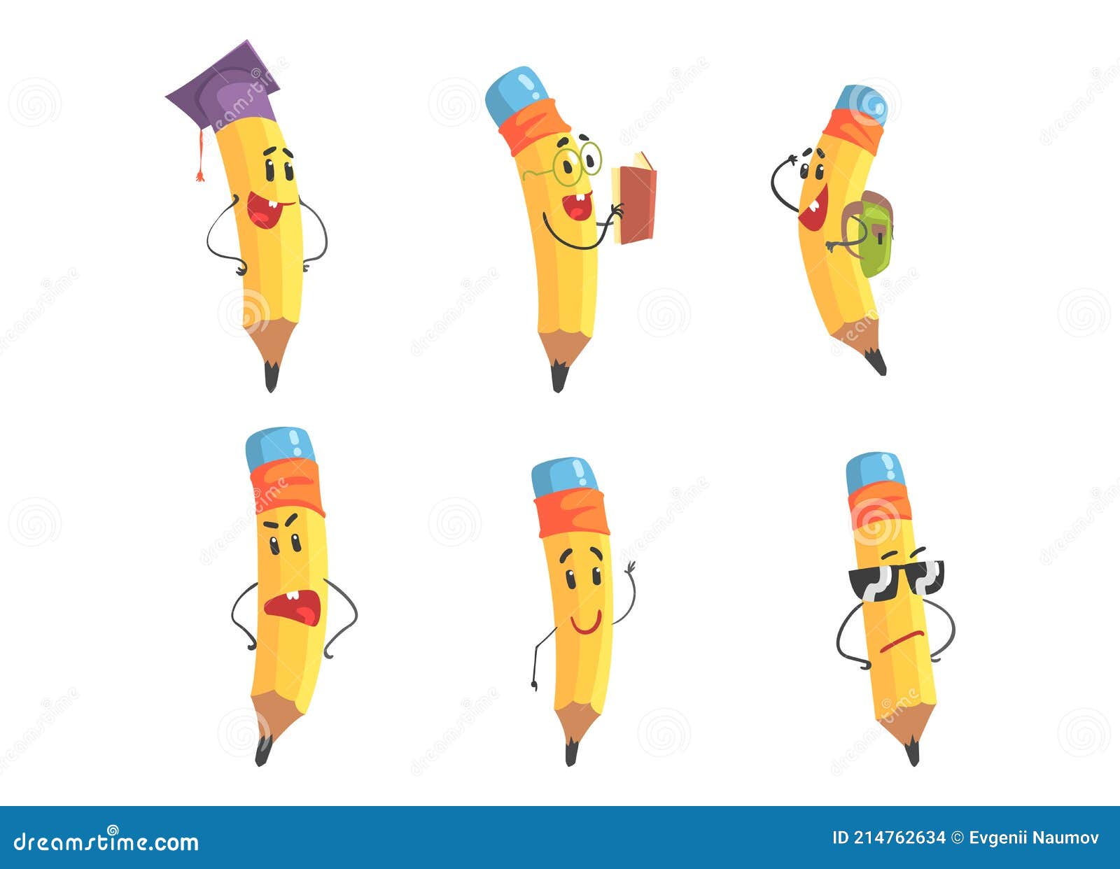 Conjunto De Lápiz Caracteres Lindos Lápices Amarillos Con Caras Divertidas  Dibujos Animados Vector Ilustración Ilustración del Vector - Ilustración de  conjunto, borrador: 214762634
