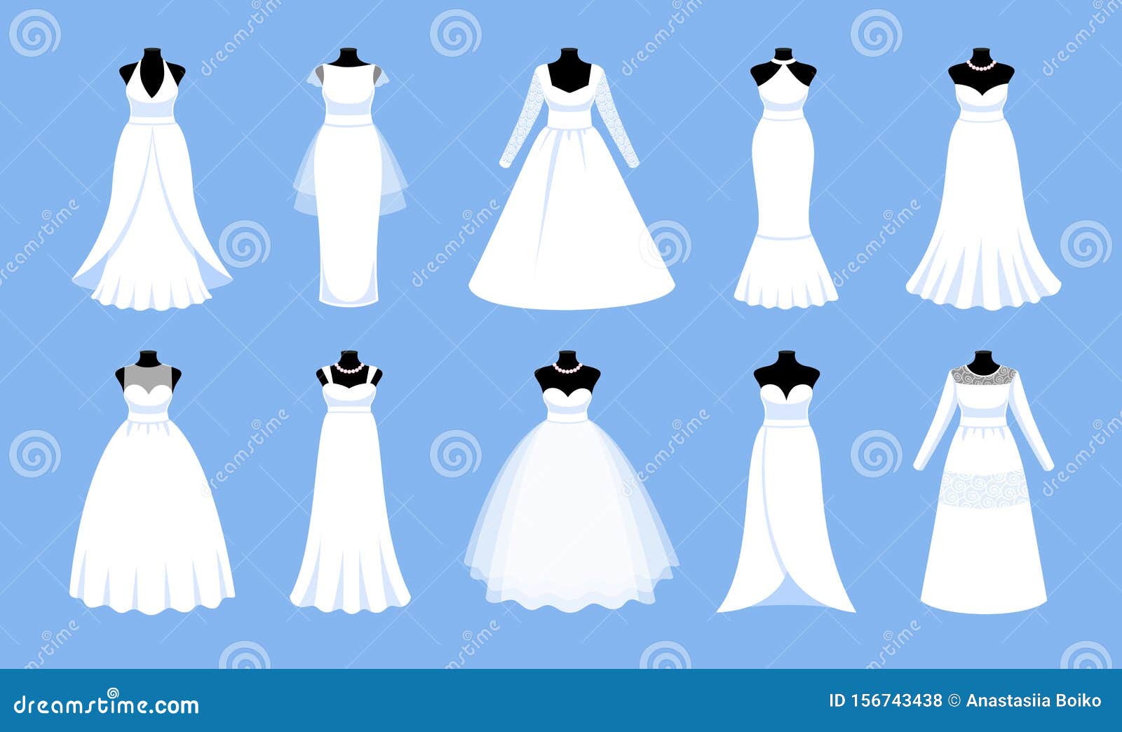 Conjunto De Largos Vestidos Blancos De Boda del Vector - Ilustración de historieta, novia: 156743438