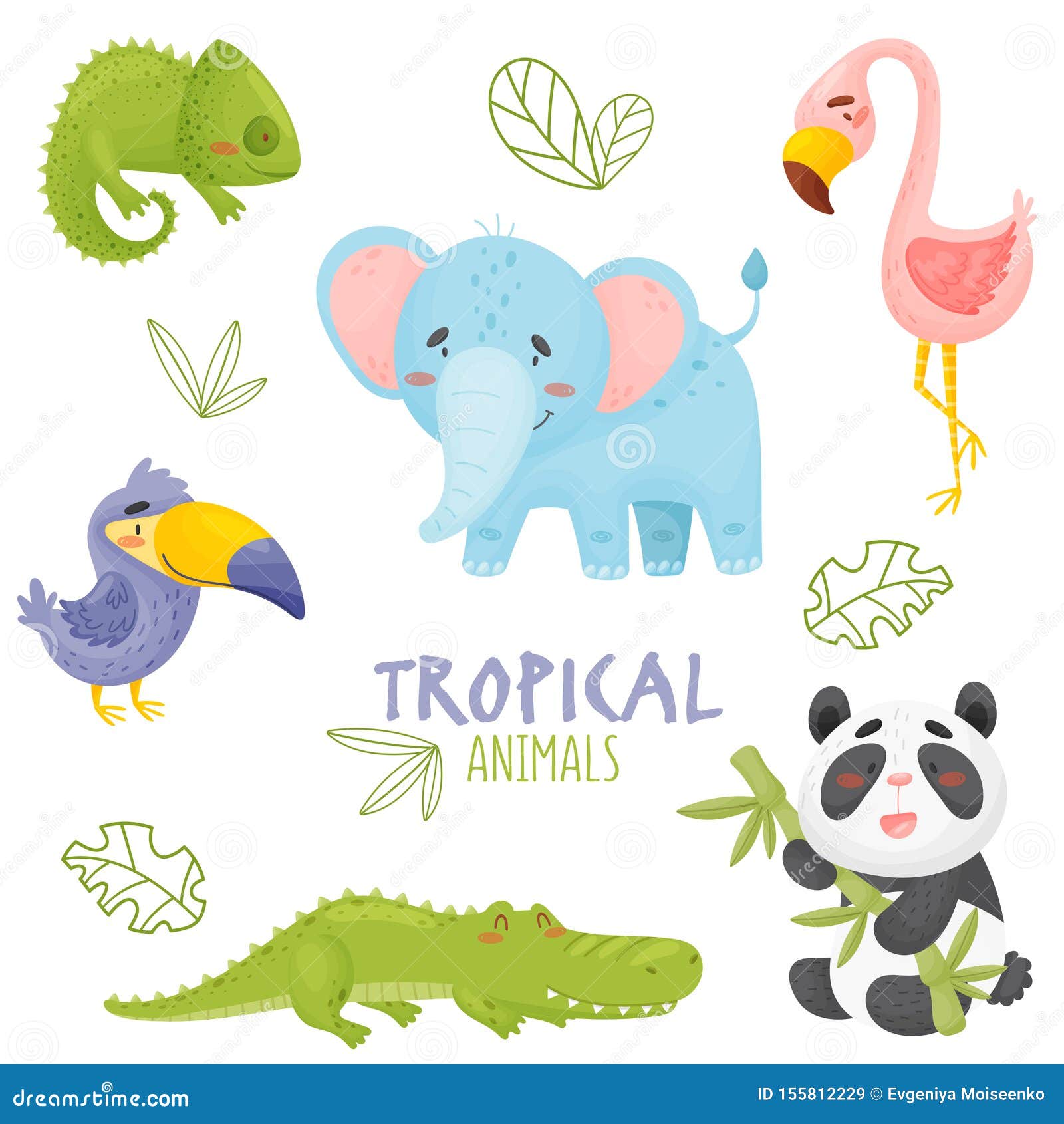Conjunto De Lindos Dibujos Animados Animales Tropicales En La Selva  Ilustración del Vector - Ilustración de surtido, aislado: 155812229