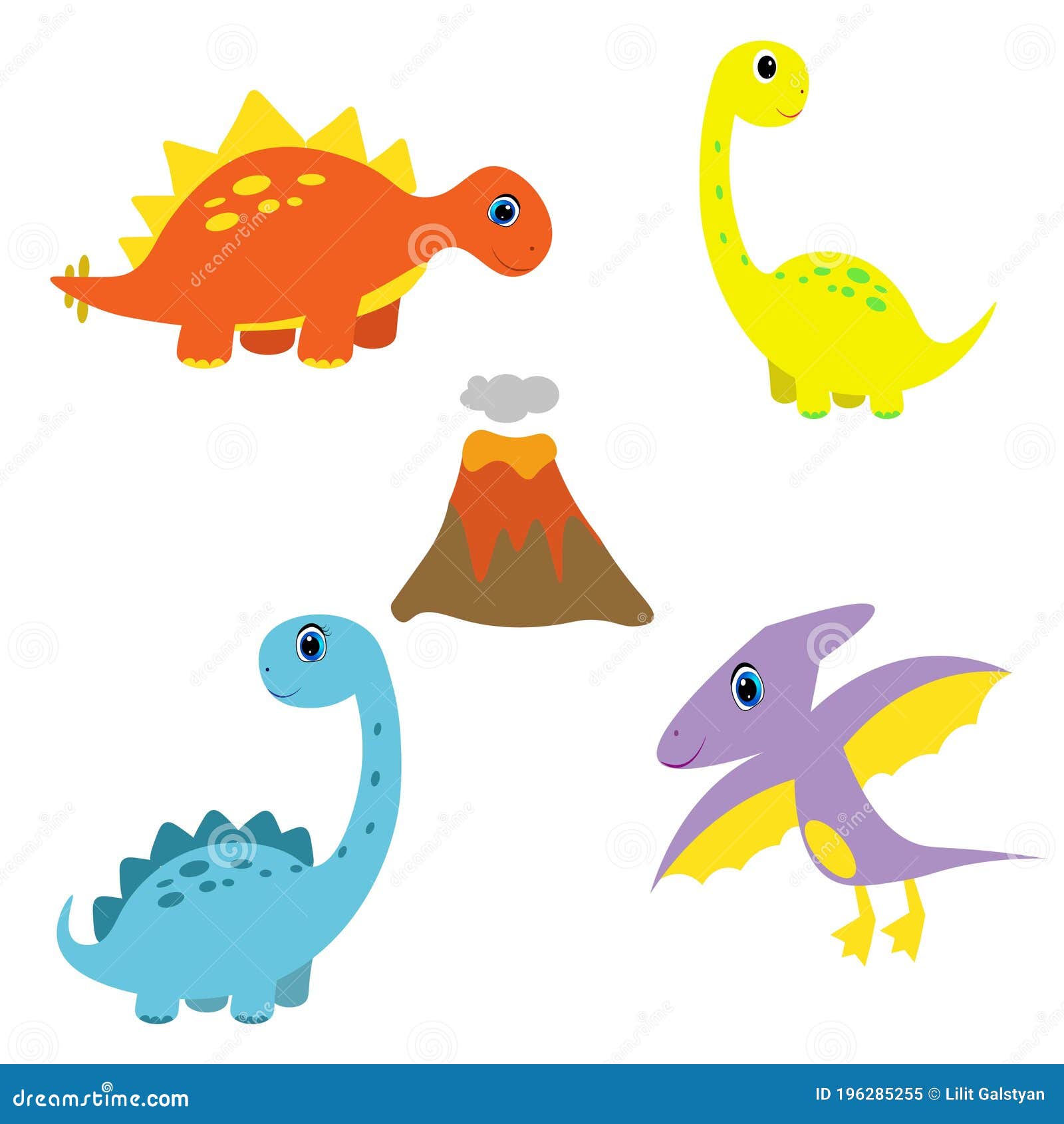 Conjunto De Lindos Dinosaurios, Dibujos Animados De Un Dino Portador  Ilustración del Vector - Ilustración de dino, cubo: 196285255