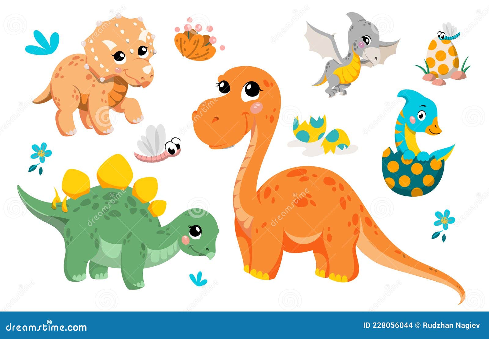 Conjunto De Lindos Dinosaurios Ilustración del Vector - Ilustración de  azul, muchacho: 228056044