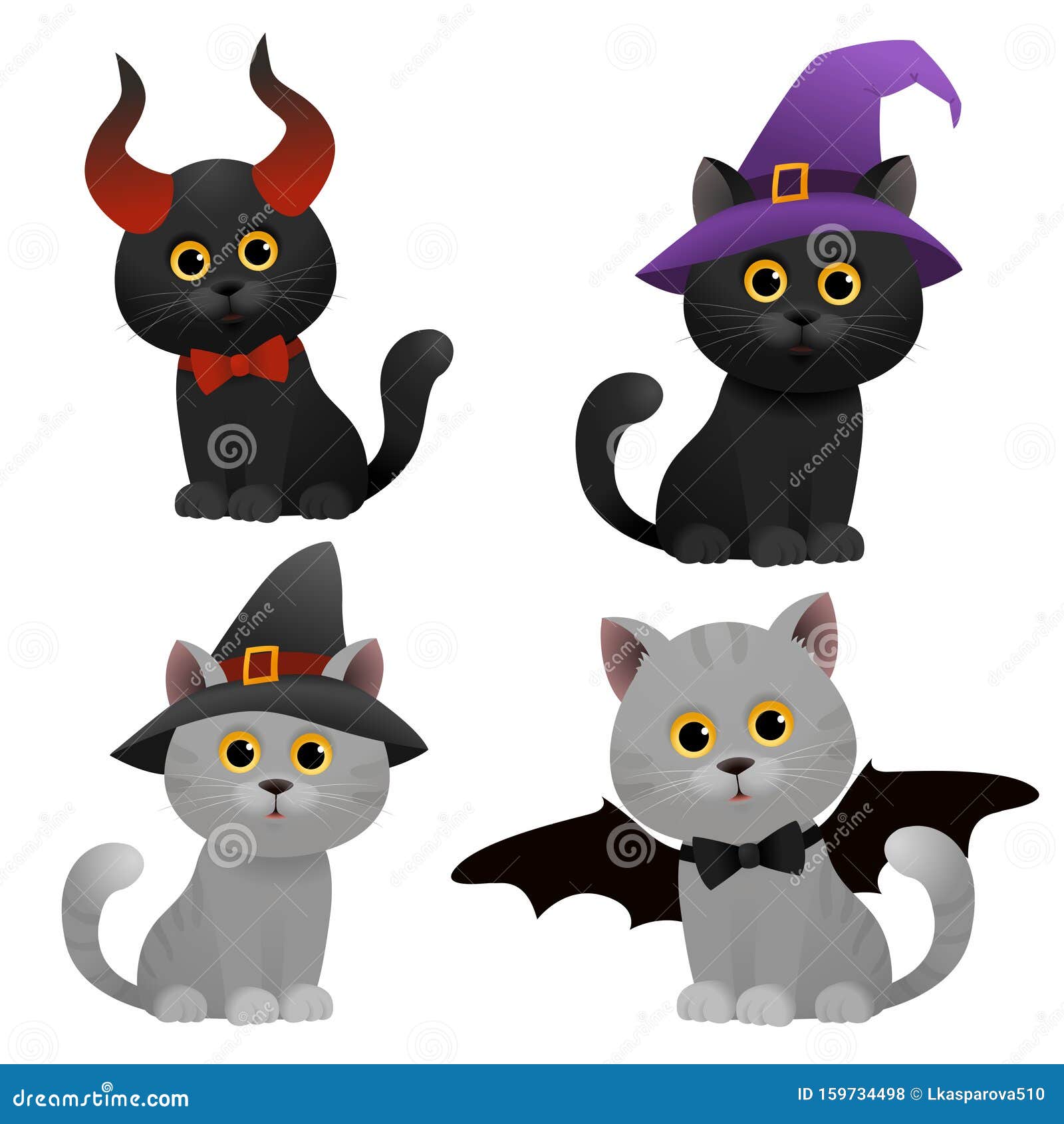 Conjunto De Lindos Gatos Disfrazados De Halloween Ilustración del Vector -  Ilustración de felino, conjunto: 159734498