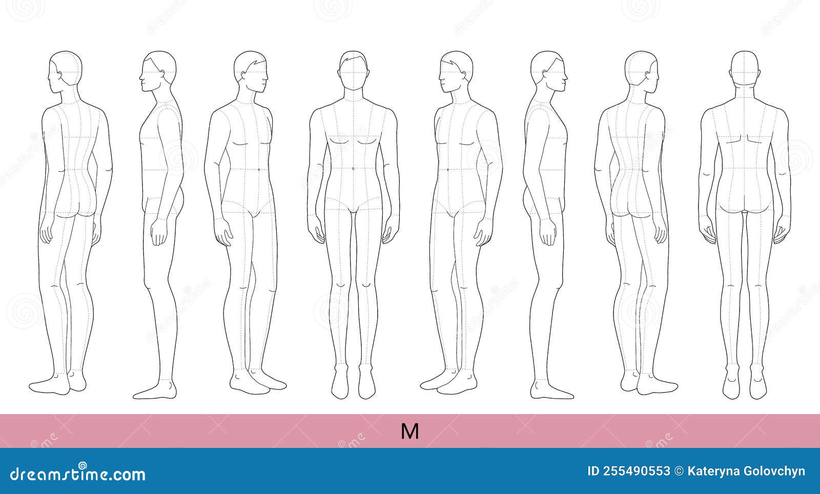 Modelo de moda do homem em poses diferentes 9 tamanho da cabeça