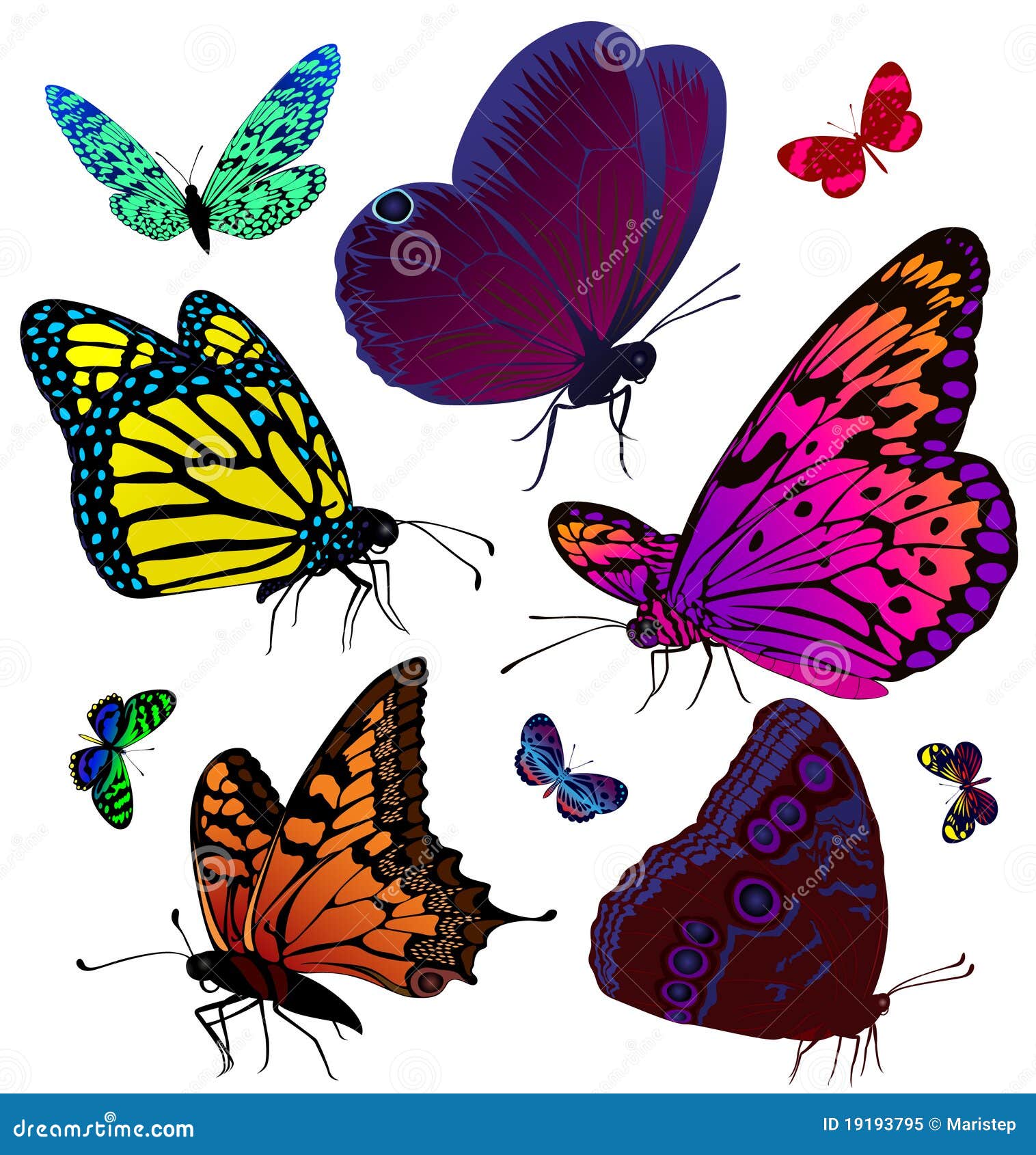 Conjunto De Mariposas Del Color De Tatuajes Ilustración Del Vector