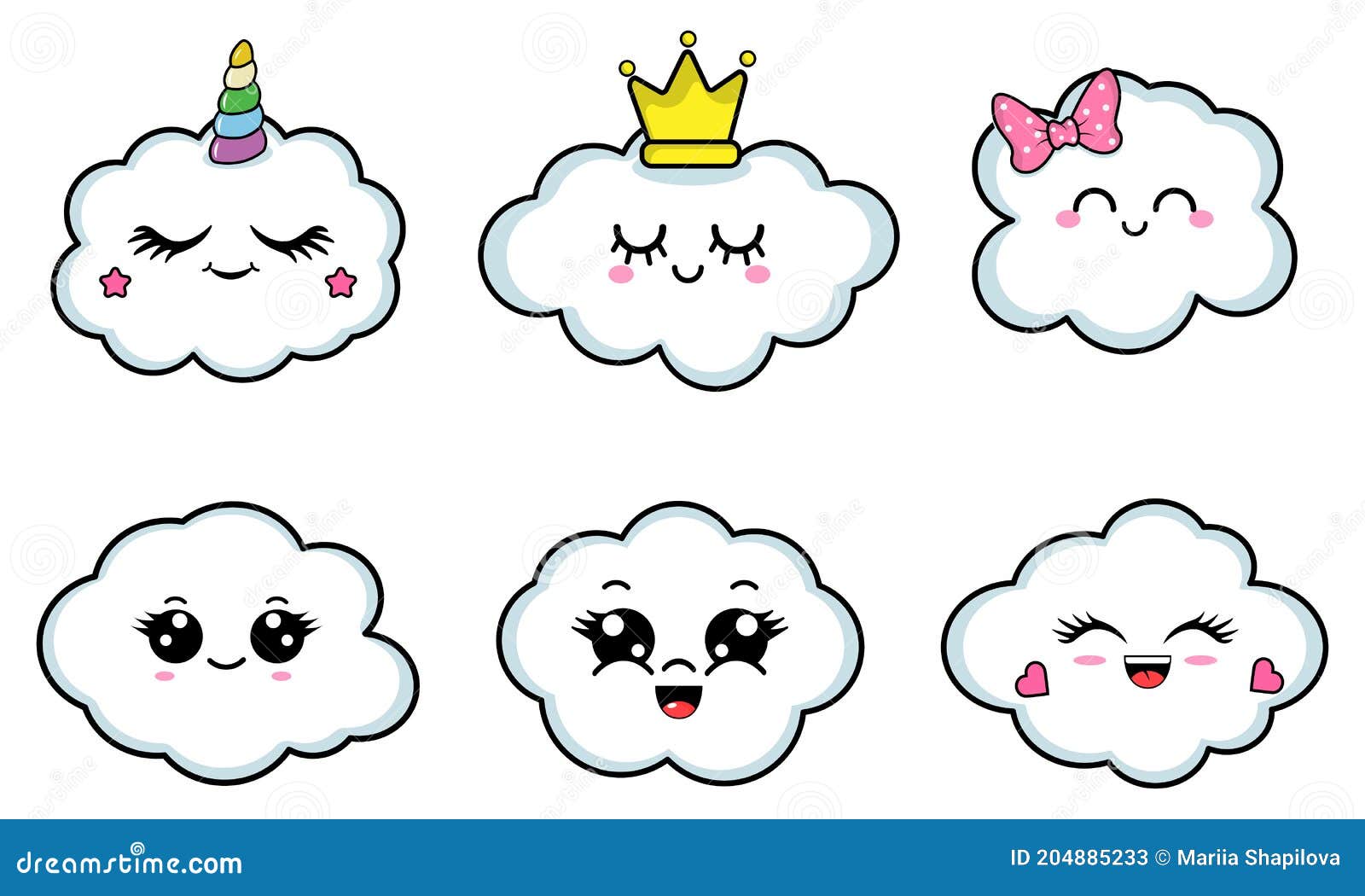 Conjunto De Nubes De Dibujos Animados Lindo Ilustración del Vector -  Ilustración de encantador, ducha: 204885233