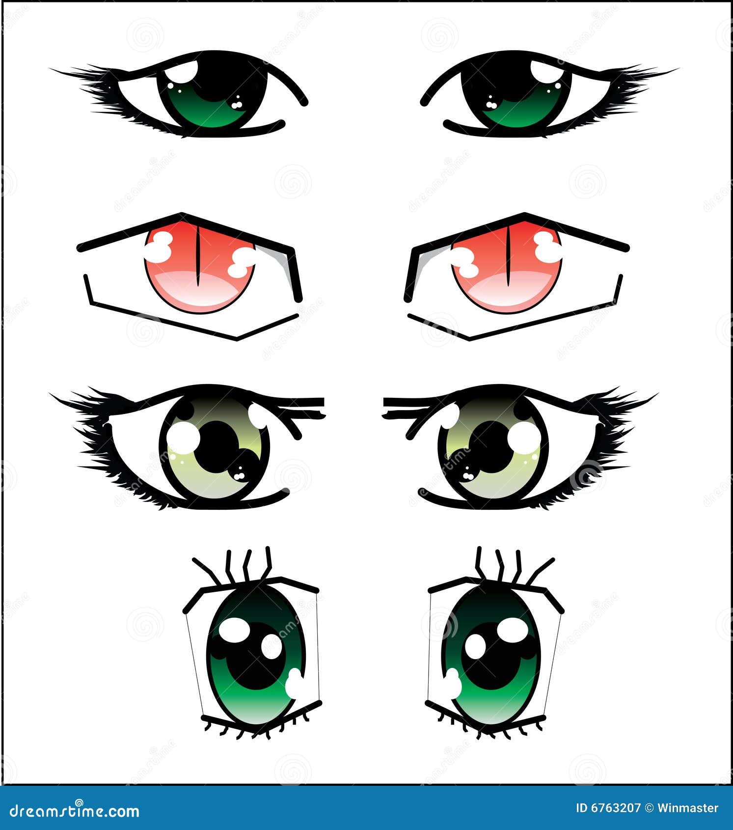 Conjunto de ojos del anime ilustración del vector. Ilustración de vector -  6763207